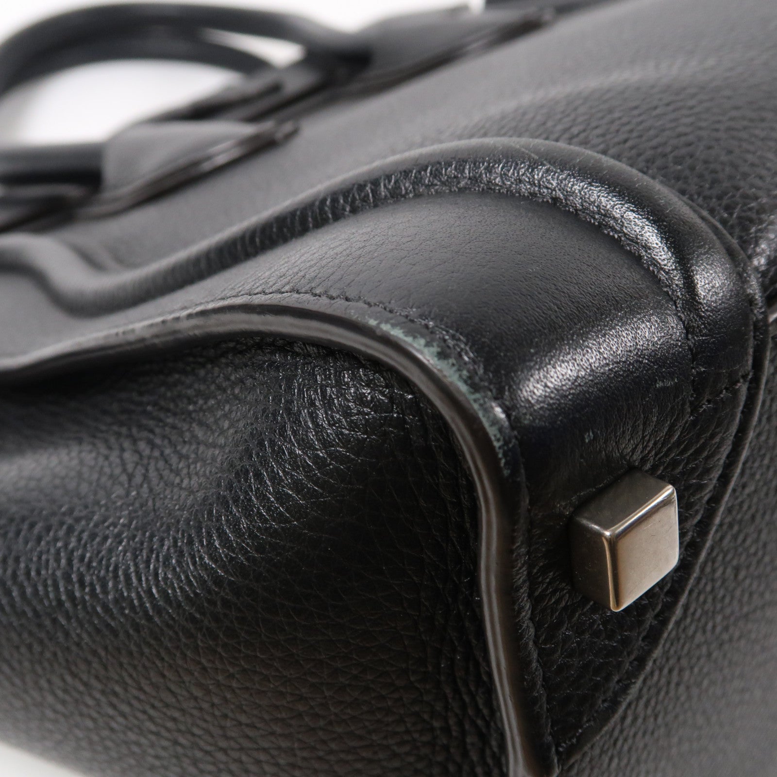 CELINE 牛皮皮革Luggage銀扣肩背袋黑色