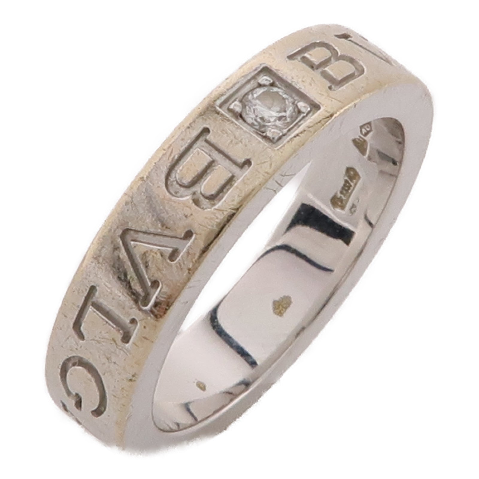 BVLGARI 18K白金Double Logo 1p Diamond Ring鑽石戒指US#4.25