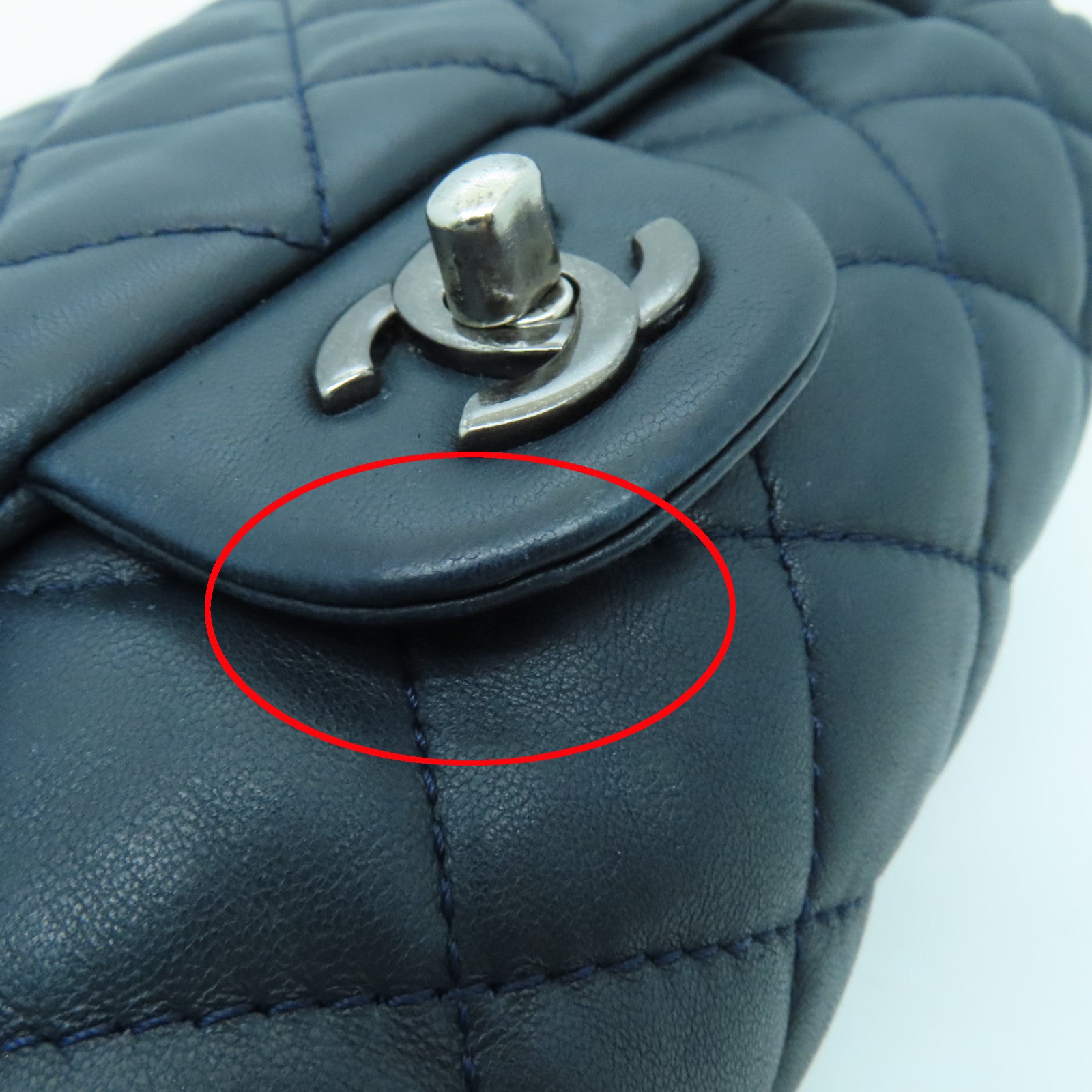CHANEL **【清倉大減價】菱格皮革Shoulder Bag銀扣肩背袋藍色