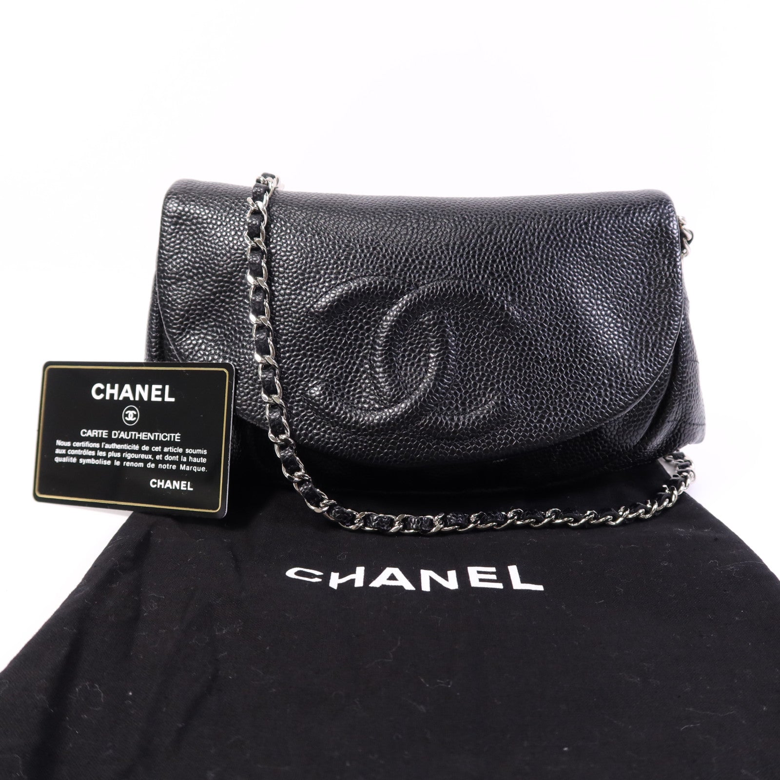 CHANEL 牛皮皮革Chain Shoulder Bag銀扣鏈帶肩背袋