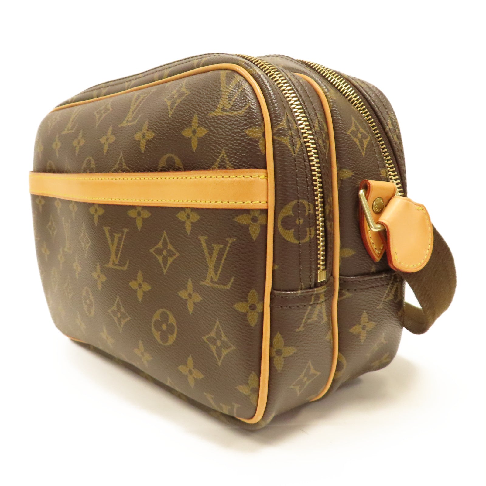 LOUIS VUITTON Monogram Reporter PM金扣肩背袋啡色