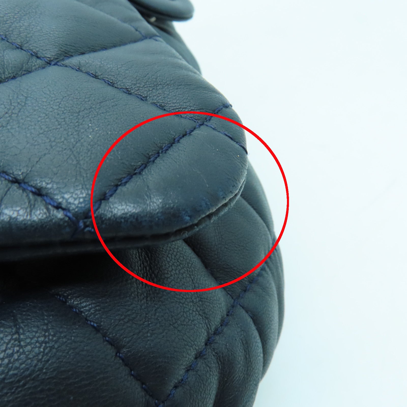 CHANEL **【清倉大減價】菱格皮革Shoulder Bag銀扣肩背袋藍色