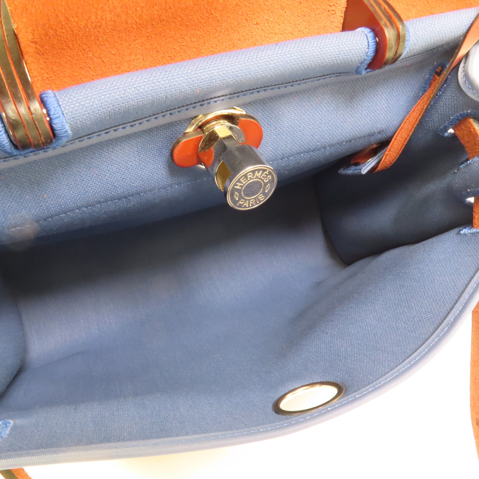 HERMES 帆布Herbag PM銀扣手挽肩背兩用袋Blue Tempete