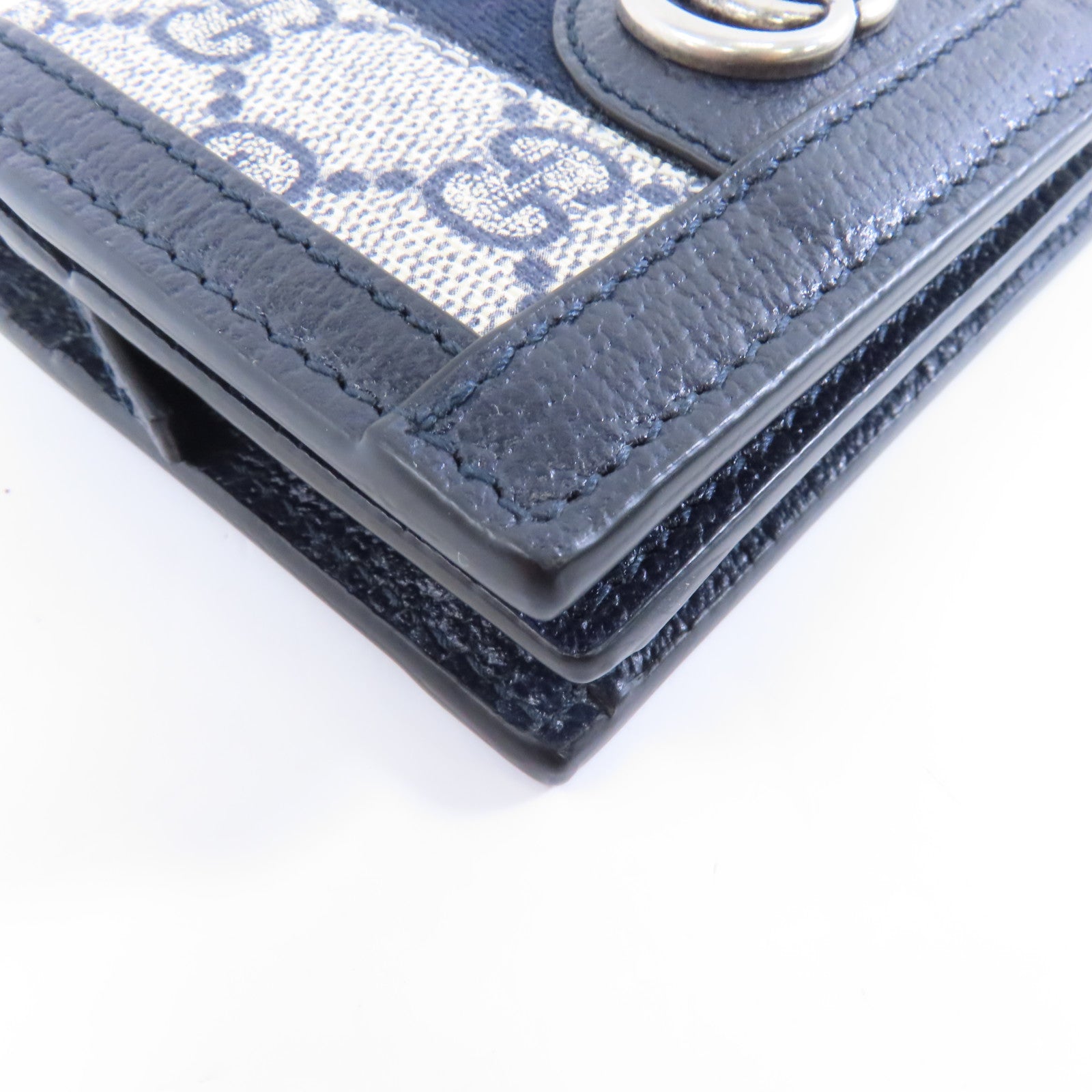 GUCCI 塗層帆布GG Surpreme Wallet銀扣錢包藍色/米色