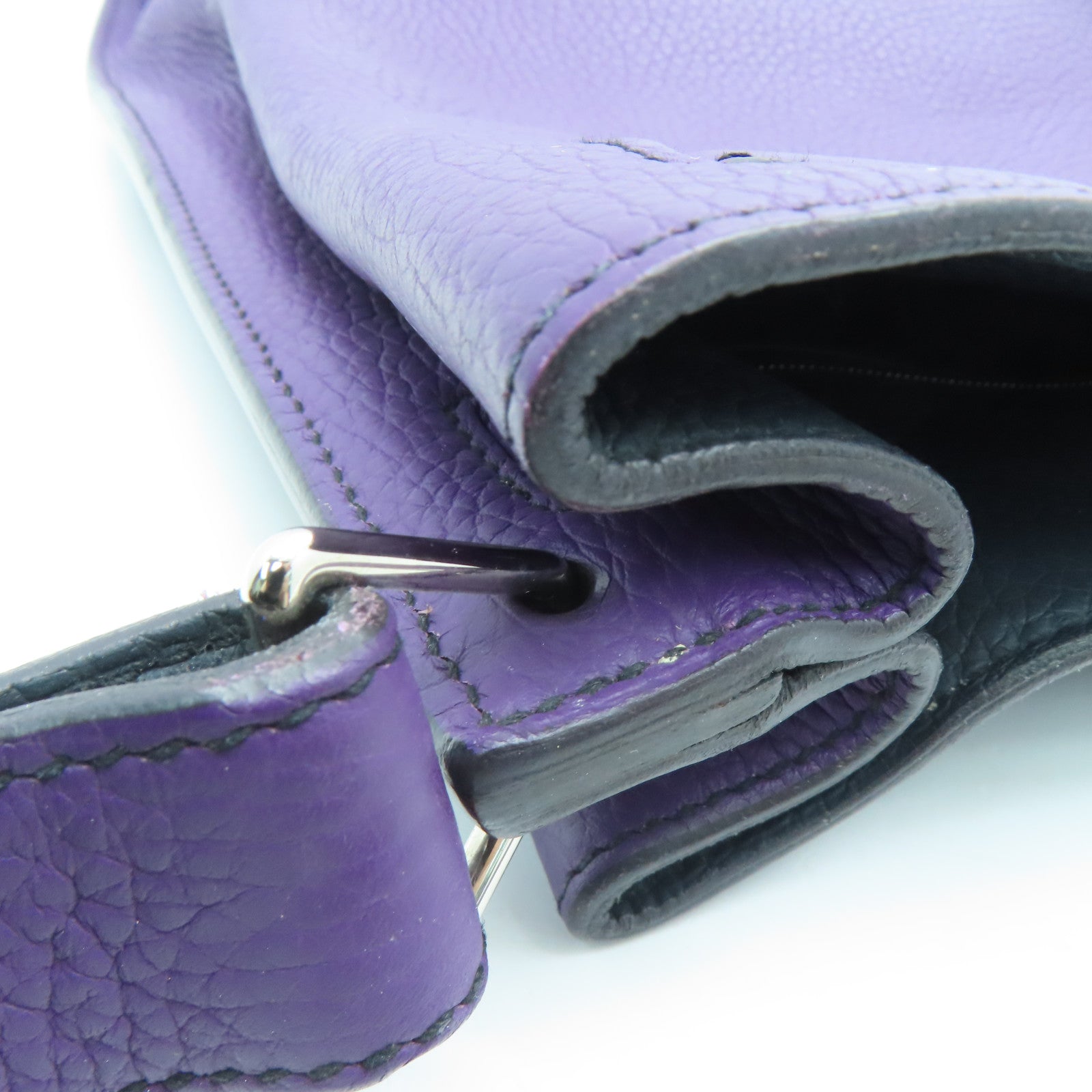 HERMES 【激減優惠】Clemence皮革So Kelly 26 One Shoulder銀扣肩背袋紫色