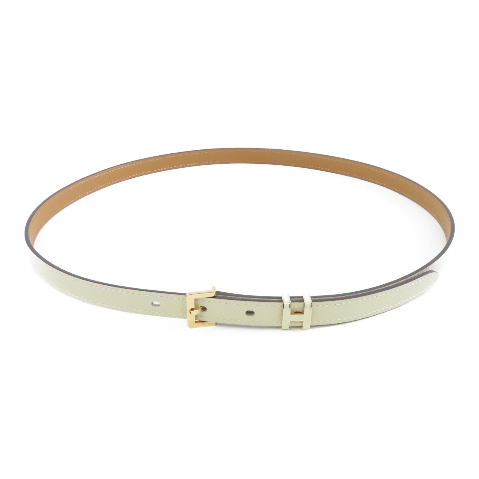 HERMES 【激減優惠】Epsom皮革Pop H Belt金扣皮帶10 Craie鉛筆白