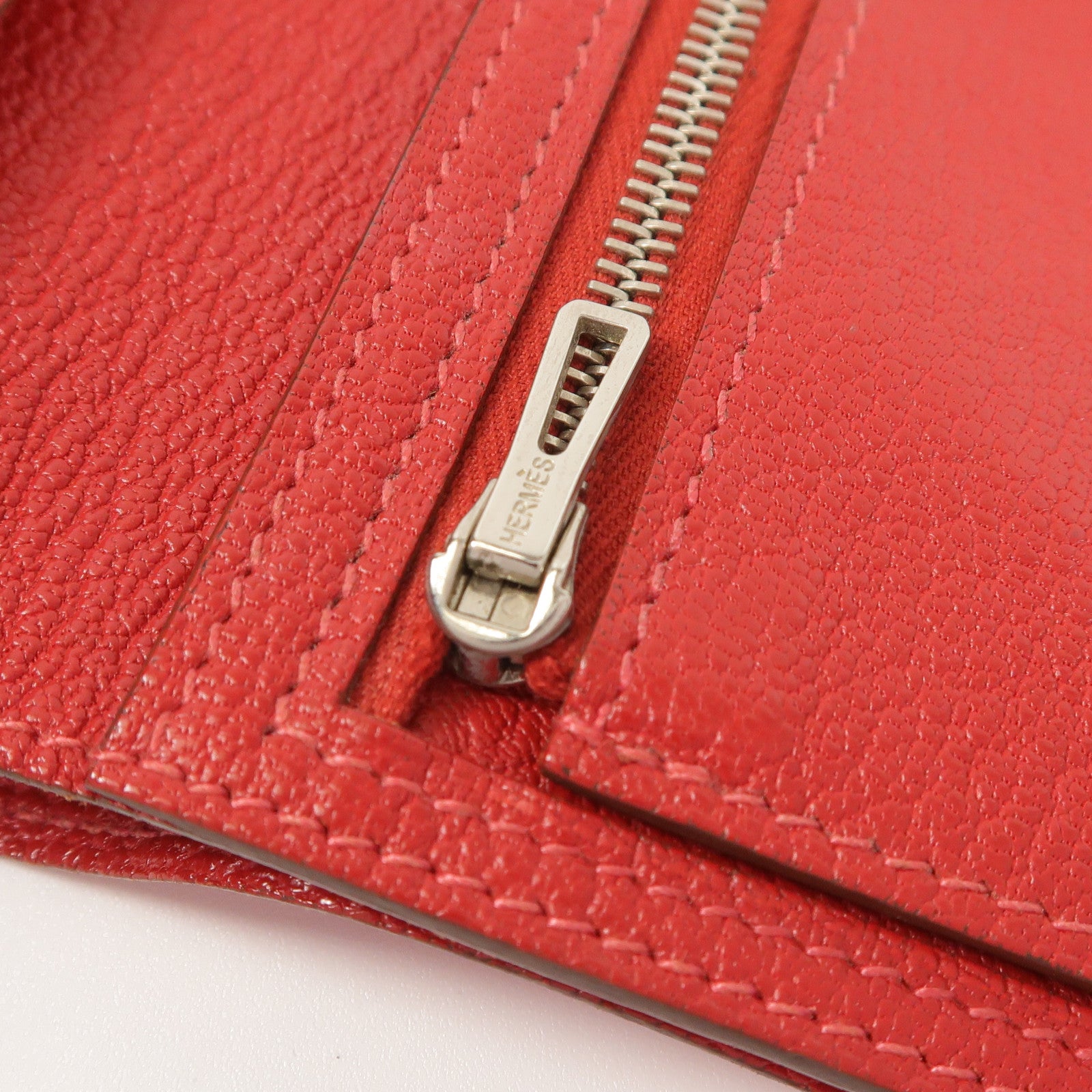 HERMES Chevre皮革Bearn Compact Wallet錢包Rose Lipstick/Rouge Casaque