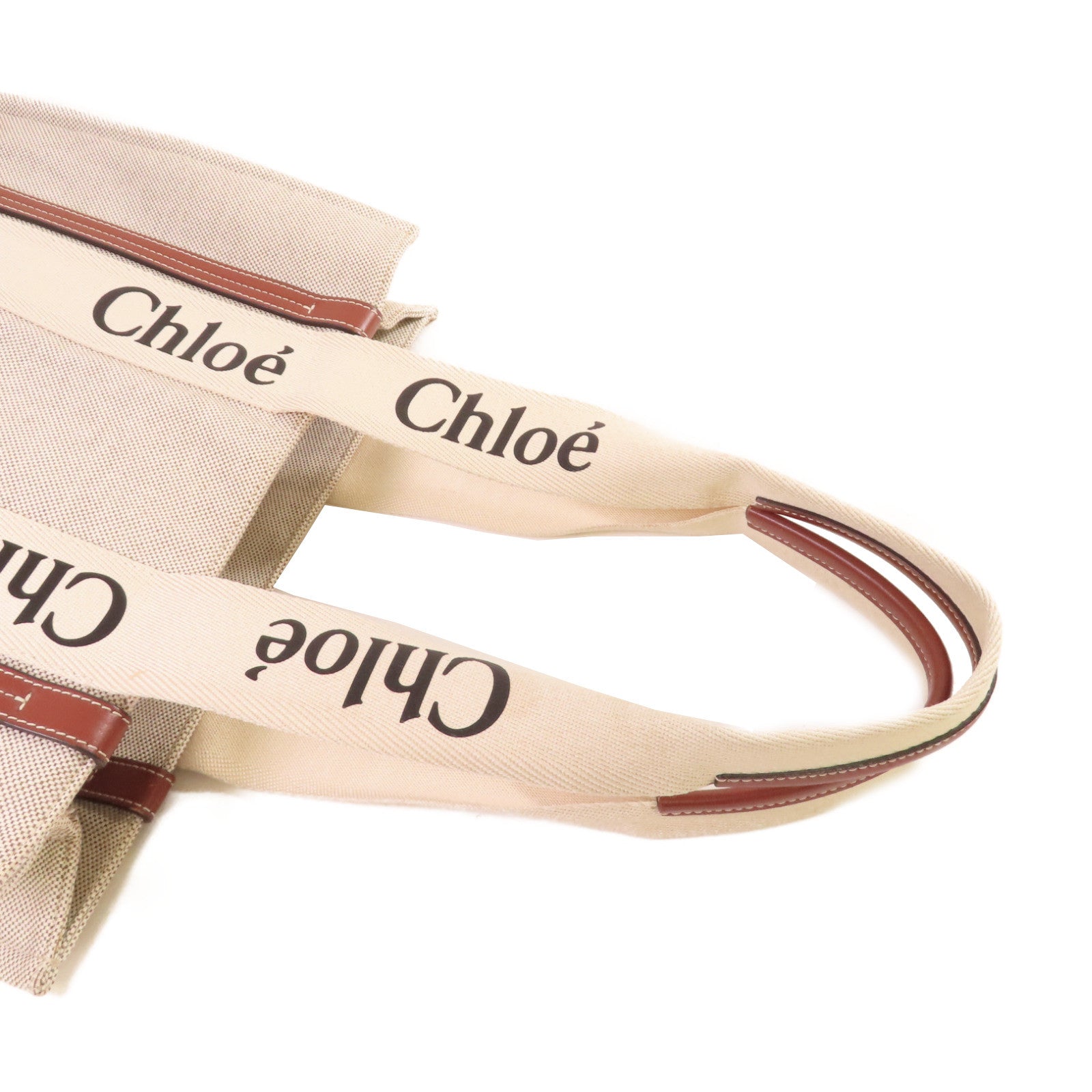 Chloe 帆布Woody Tote Medium Bag肩背袋杏色/啡色