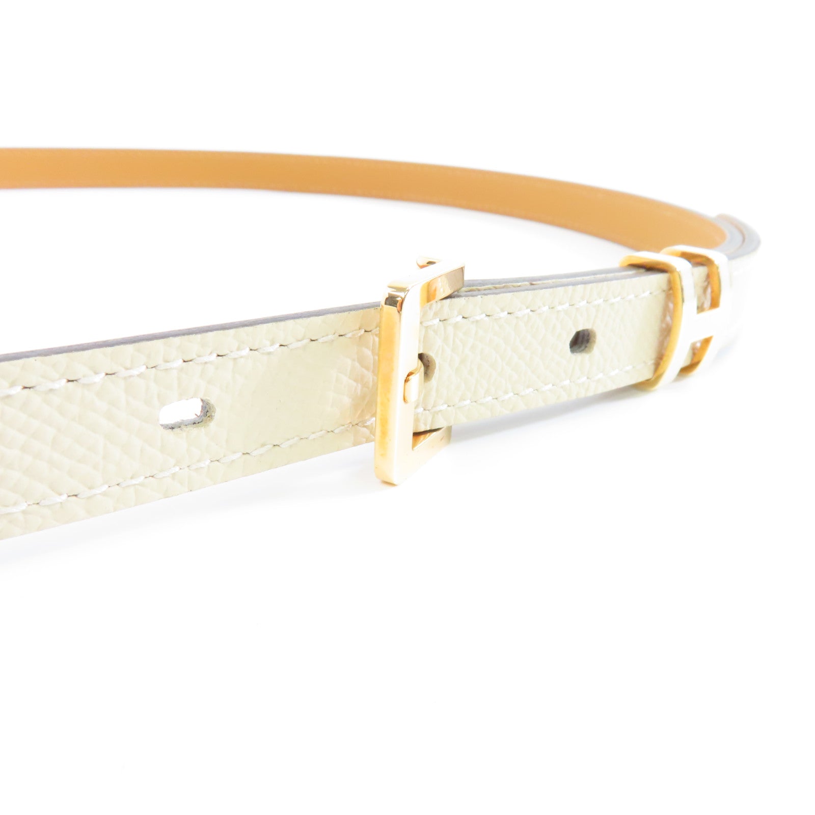 HERMES 【激減優惠】Epsom皮革Pop H Belt金扣皮帶10 Craie鉛筆白