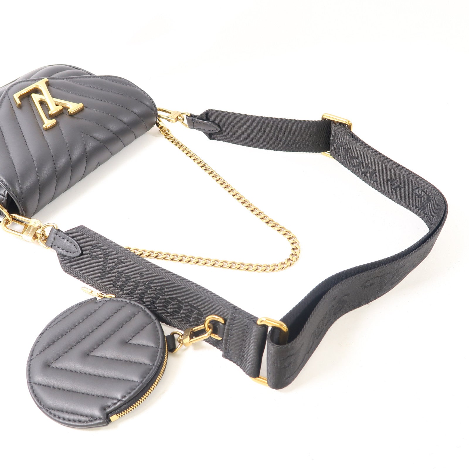 LOUIS VUITTON 牛皮皮革New Wave金扣肩背袋黑色