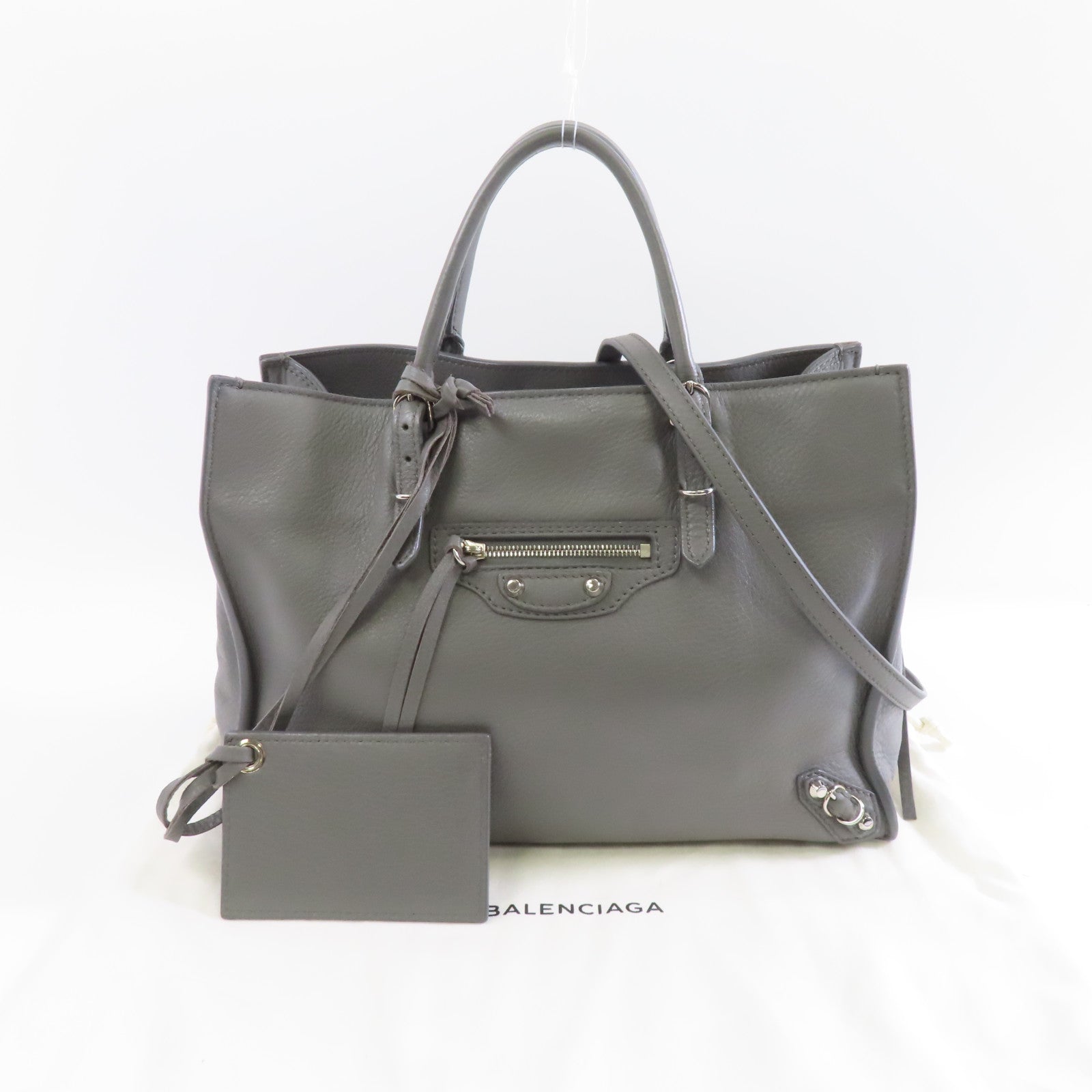 BALENCIAGA 羊皮皮革2way Shoulder Bag銀扣手挽肩背兩用袋灰色