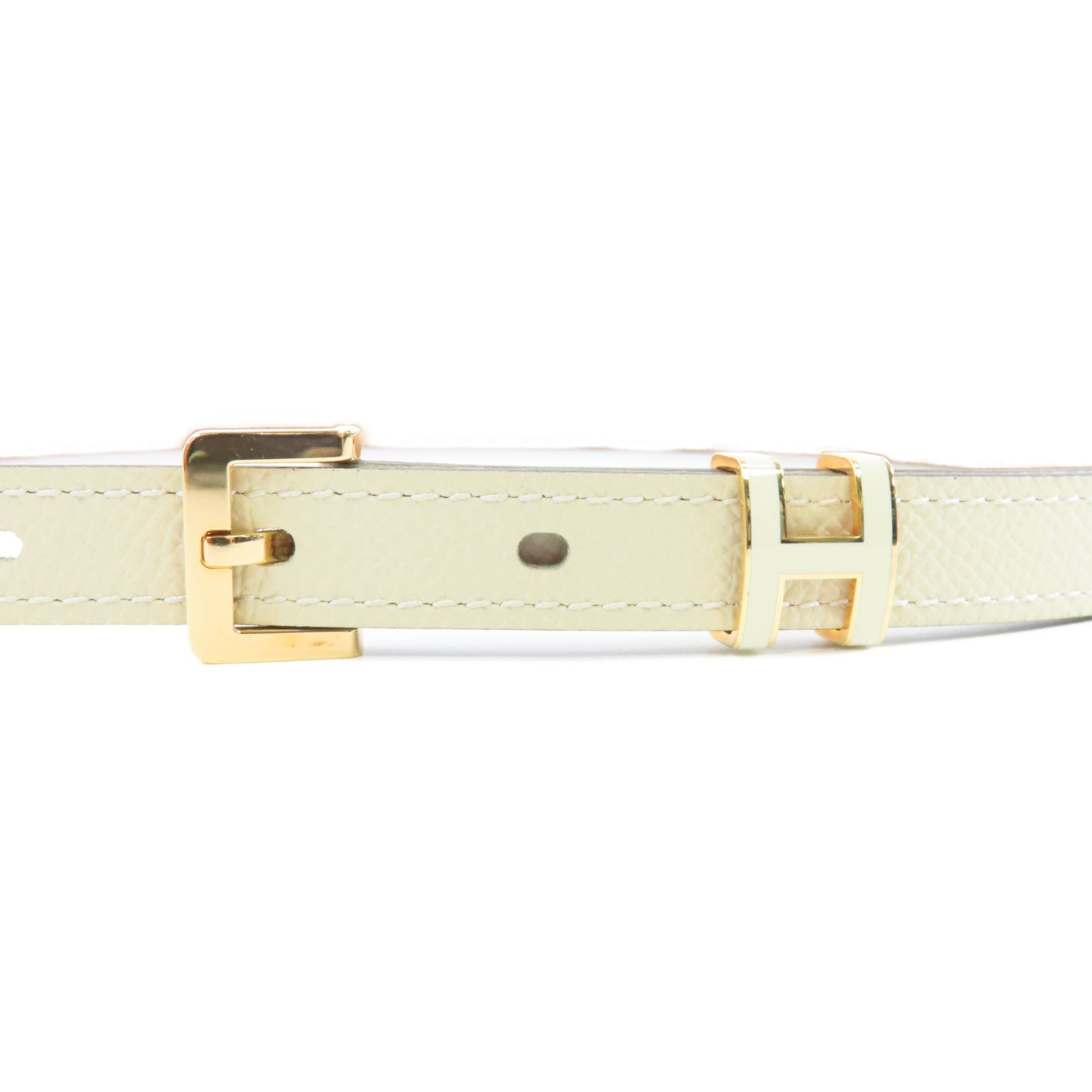 HERMES 【激減優惠】Epsom皮革Pop H Belt金扣皮帶10 Craie鉛筆白