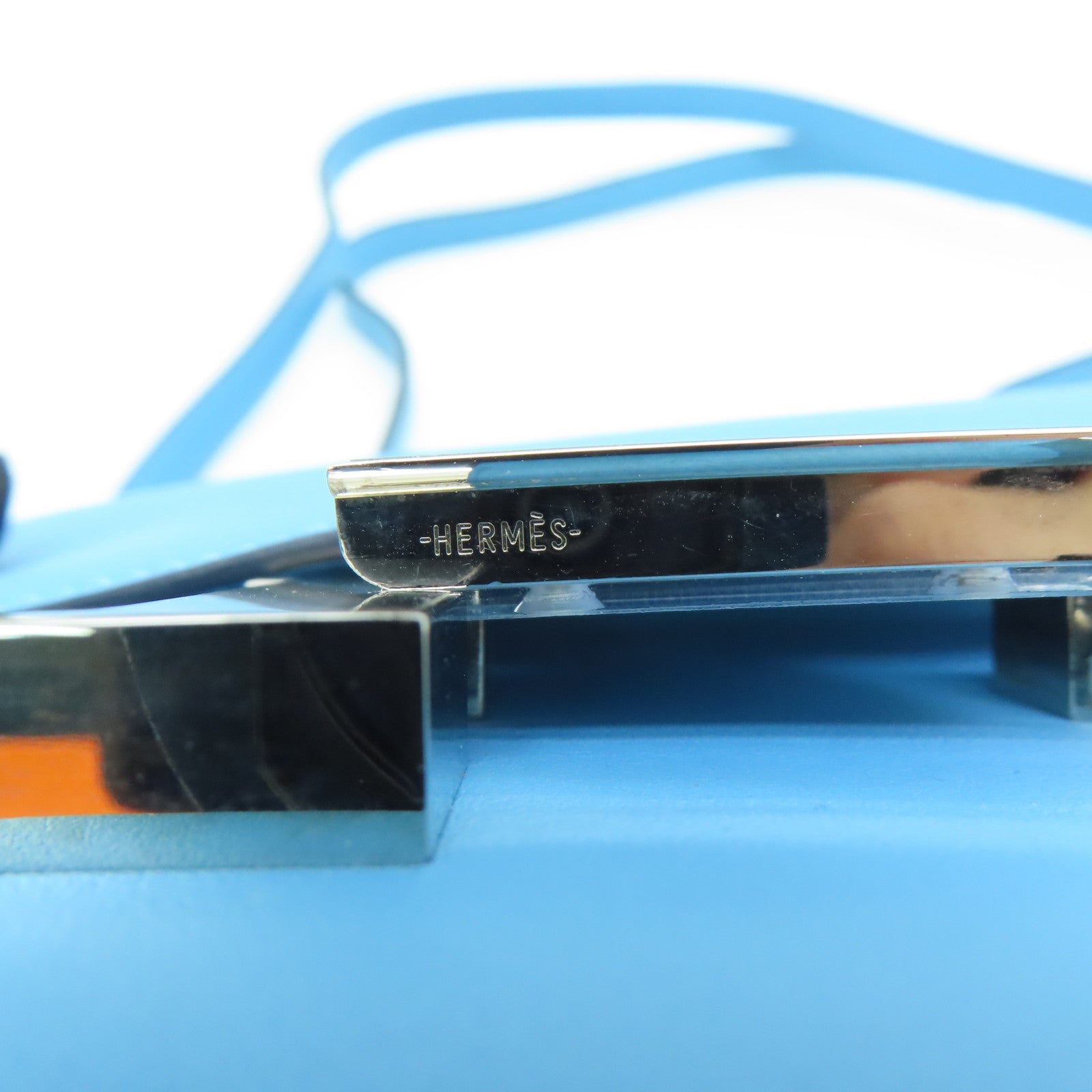 HERMES Swift皮革Constance Mini銀扣肩背袋Bleu Du Nord藍色
