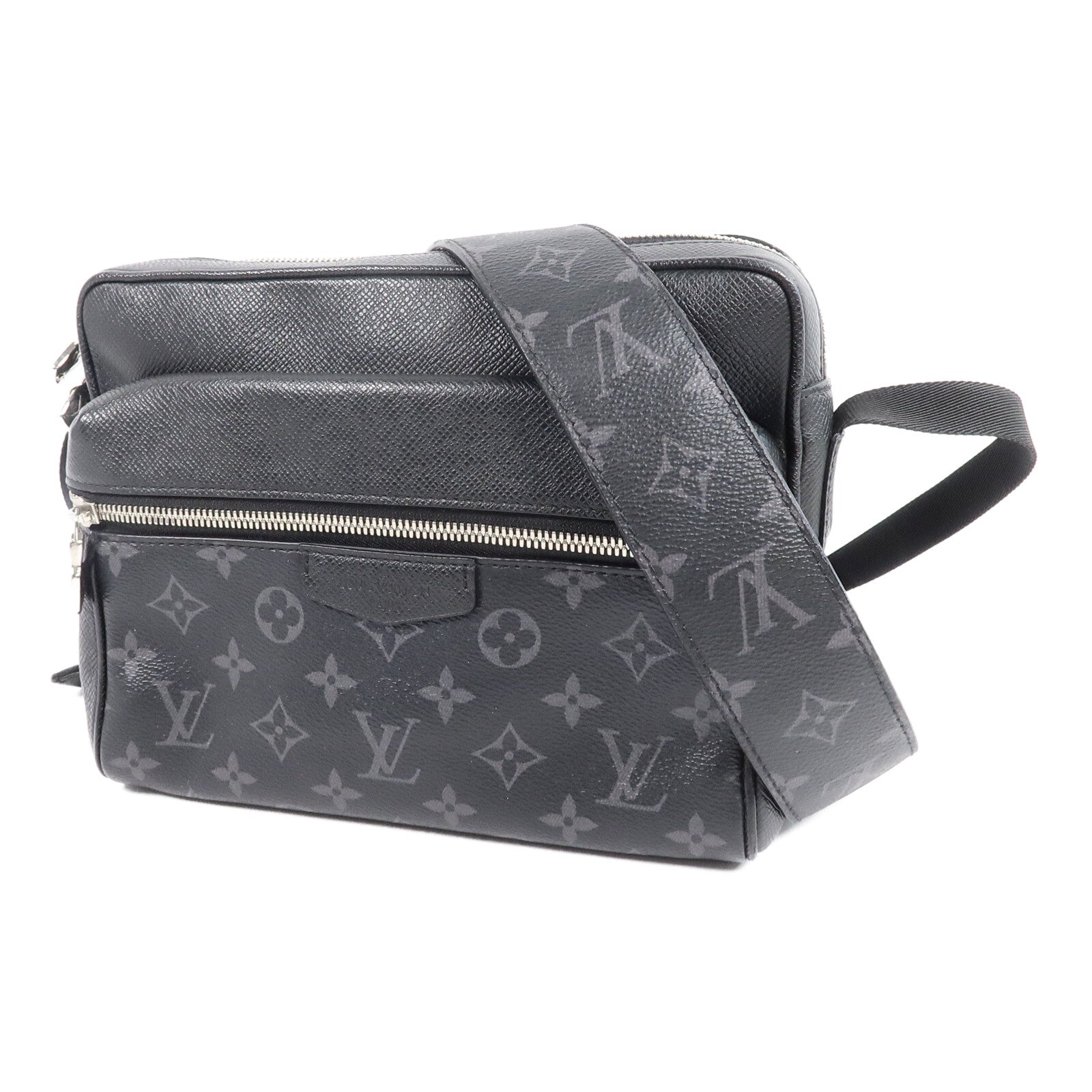 LOUIS VUITTON Monogram Eclipse/Taiga Outdoor Messenger銀扣肩背袋