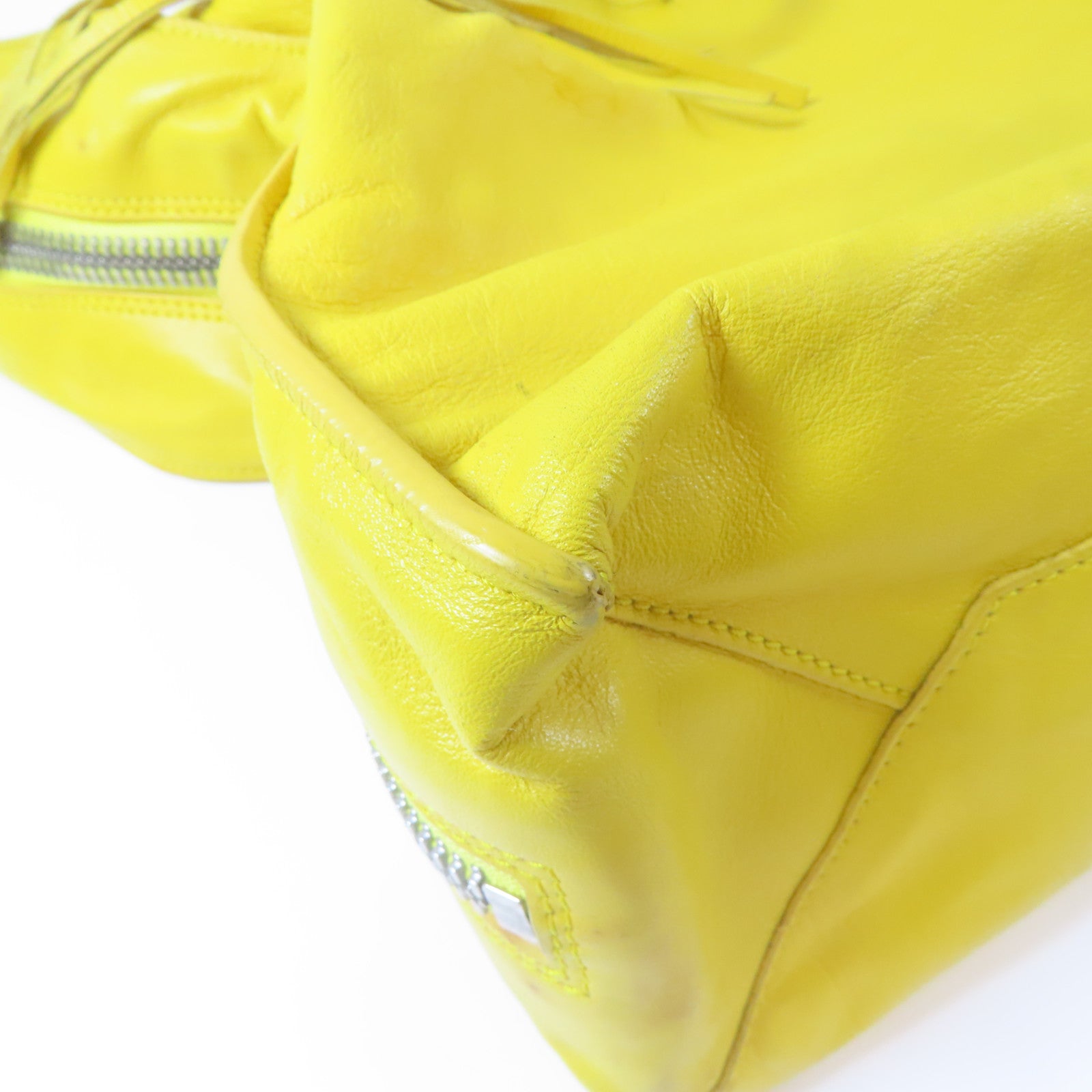 BALENCIAGA 牛皮皮革Papier Ledger Zip銀扣手挽袋黃色