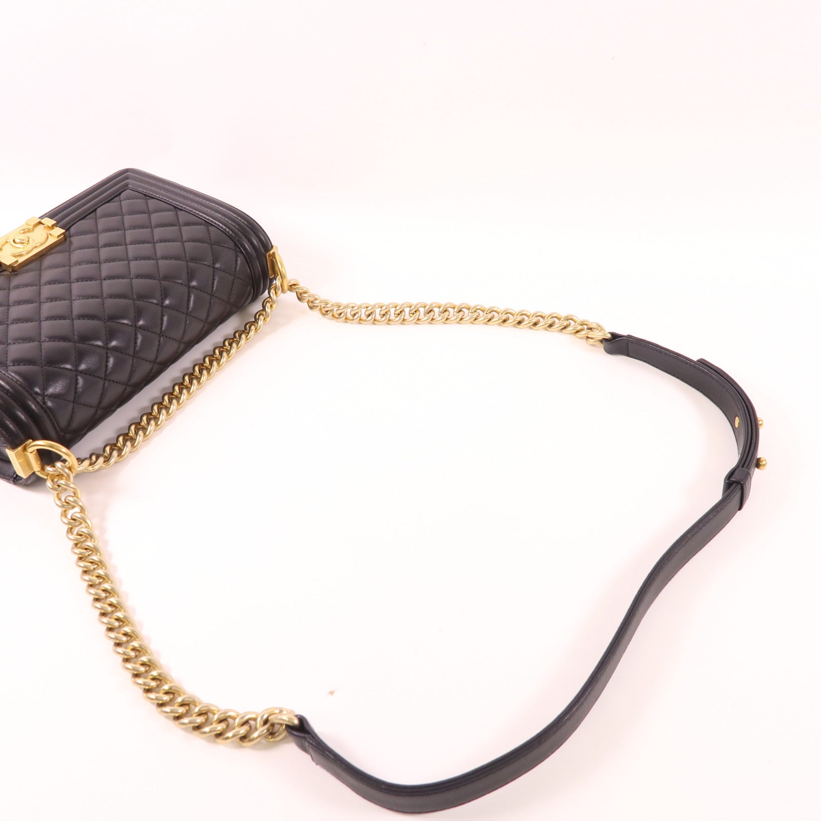 CHANEL 牛皮皮革Boy 25金扣鏈帶肩背袋