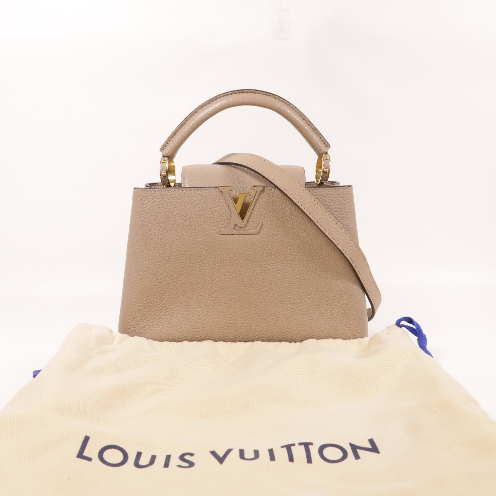 LOUIS VUITTON Taurillon皮革Capucines BB金扣手挽肩背兩用袋