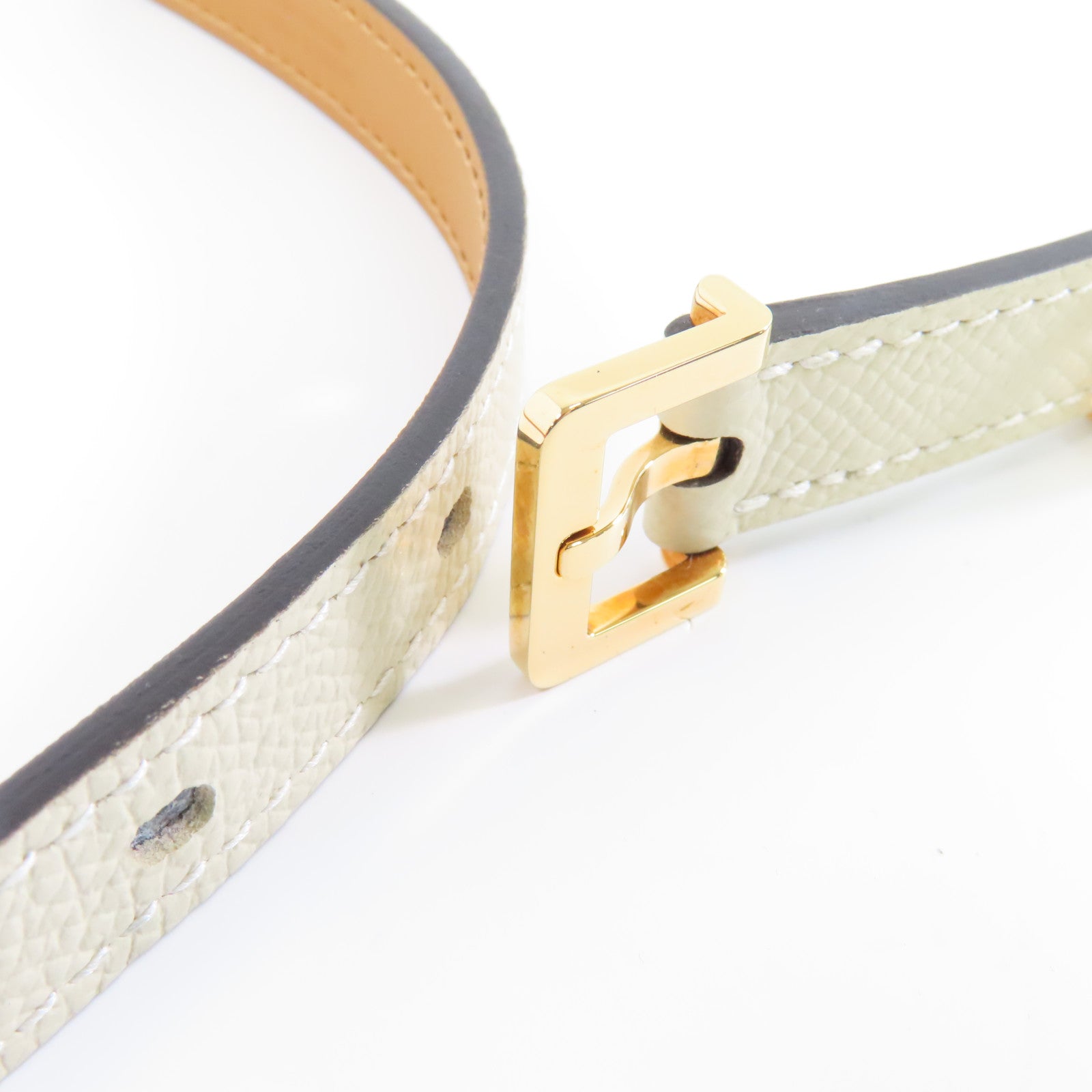 HERMES 【激減優惠】Epsom皮革Pop H Belt金扣皮帶10 Craie鉛筆白