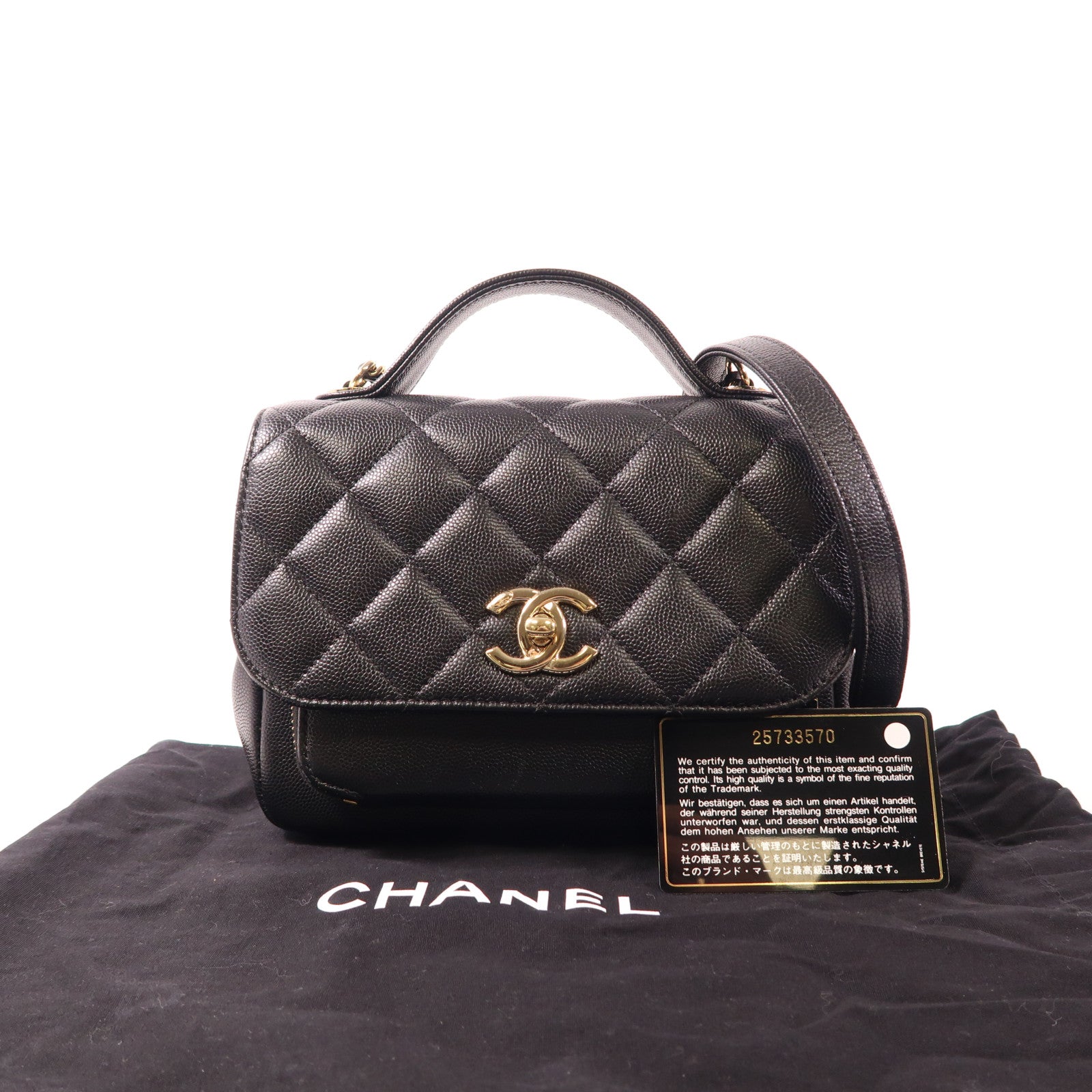 CHANEL CC GHW Business Affinity 2 Way Bag A93749 Calfskin Leather Black