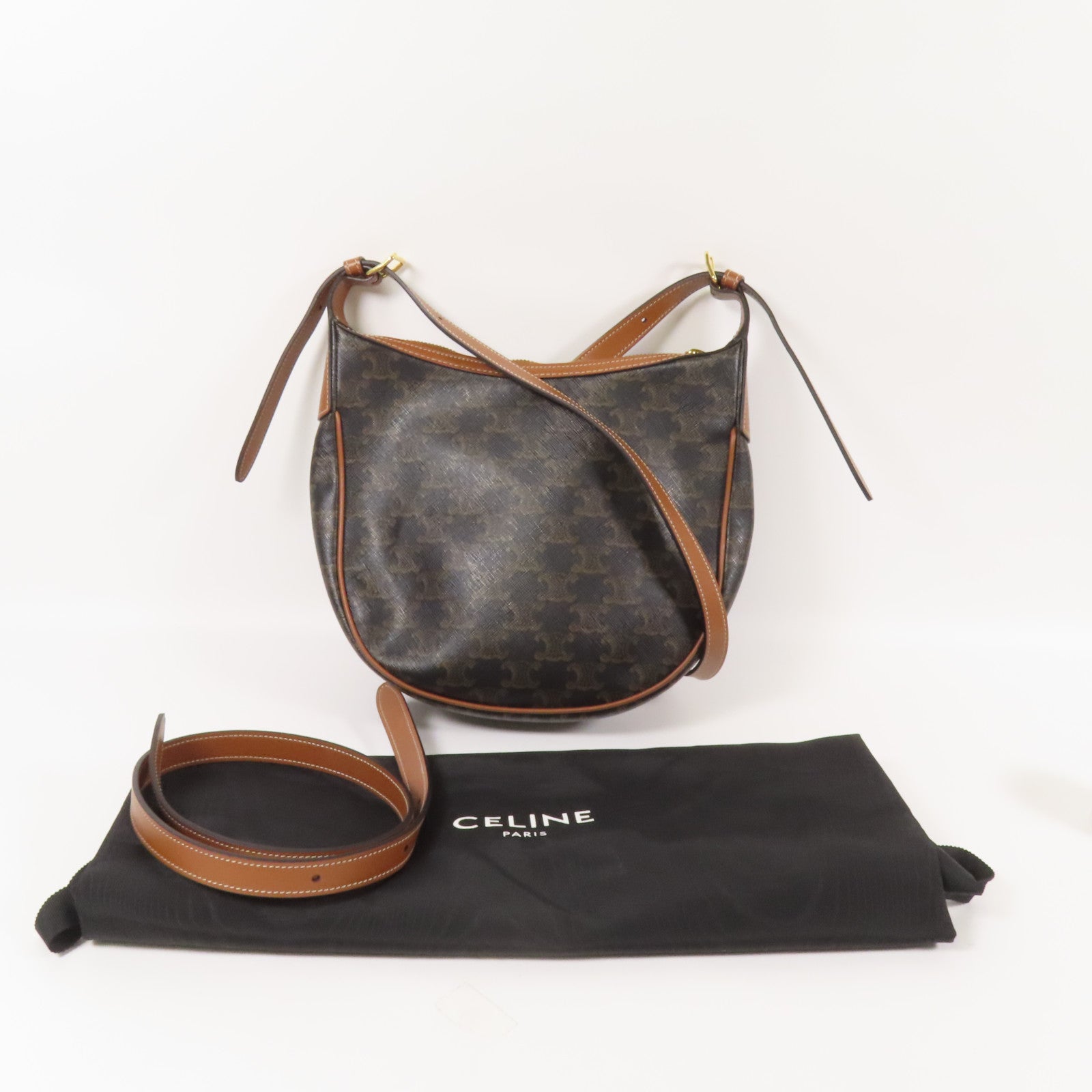 CELINE 塗層帆布Heloise Hobo金扣肩背袋