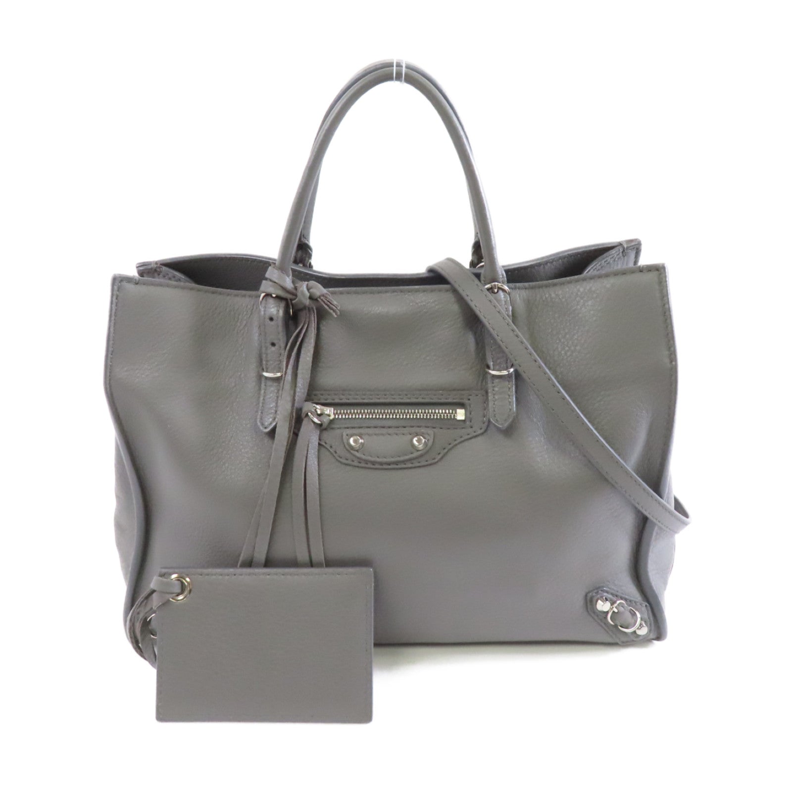 BALENCIAGA 羊皮皮革2way Shoulder Bag銀扣手挽肩背兩用袋灰色