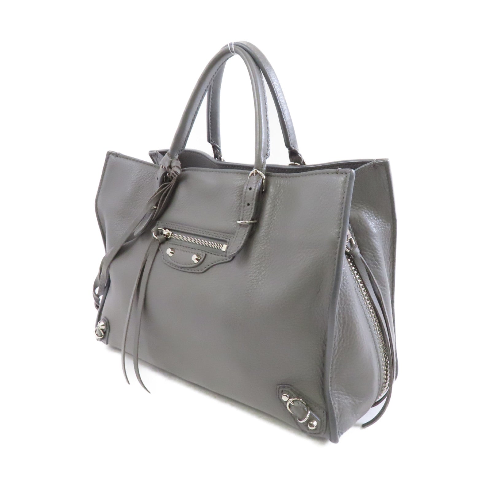 BALENCIAGA 羊皮皮革2way Shoulder Bag銀扣手挽肩背兩用袋灰色