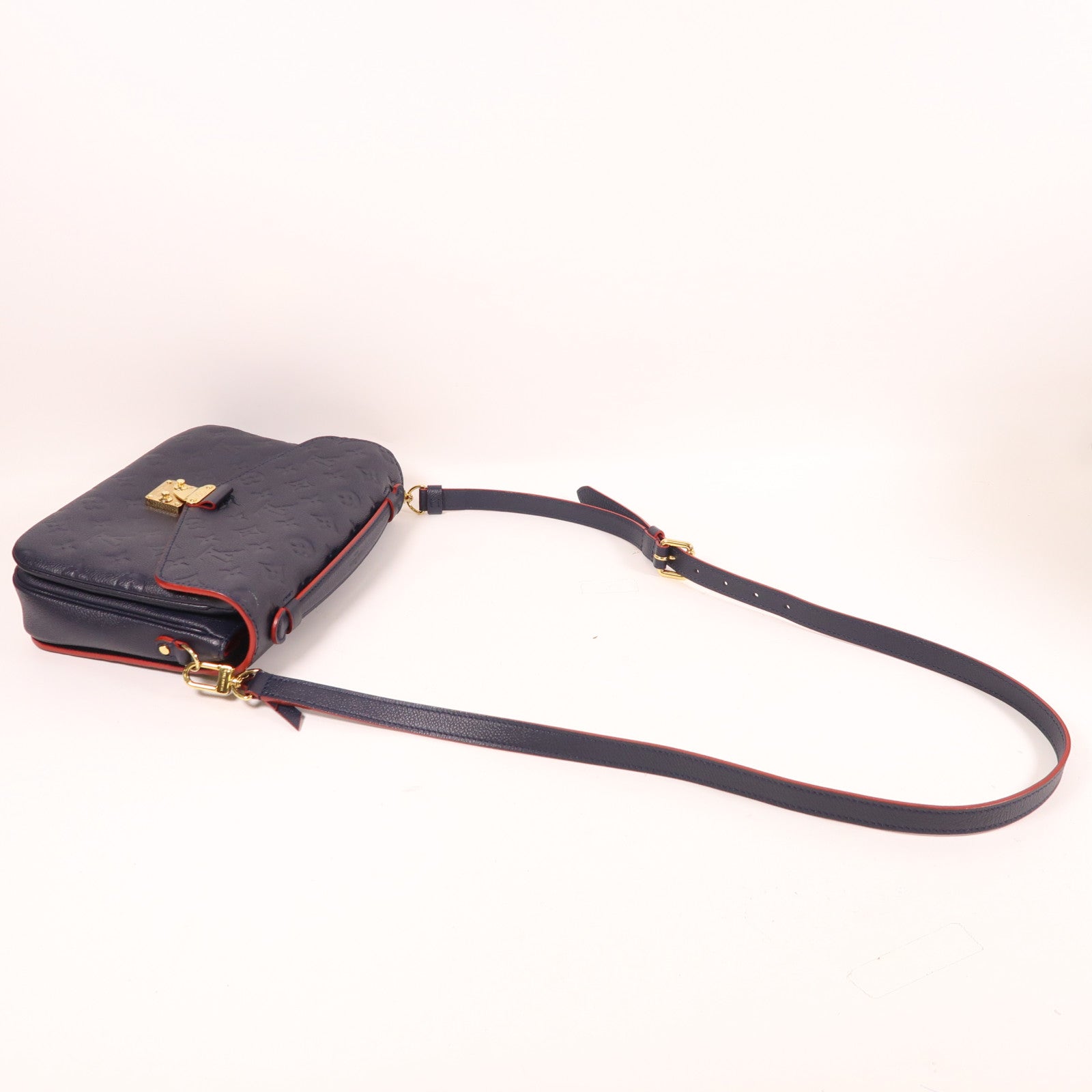 LOUIS VUITTON Monogram Empreinte Pochette Metis金扣手挽肩背兩用袋深藍色