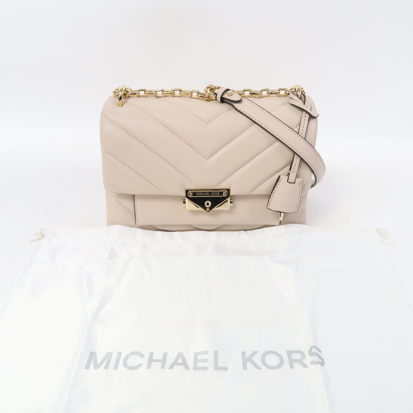 Michael Kors 斜紋羊皮皮革Chain Shoulder金扣鏈帶肩背袋粉紅色