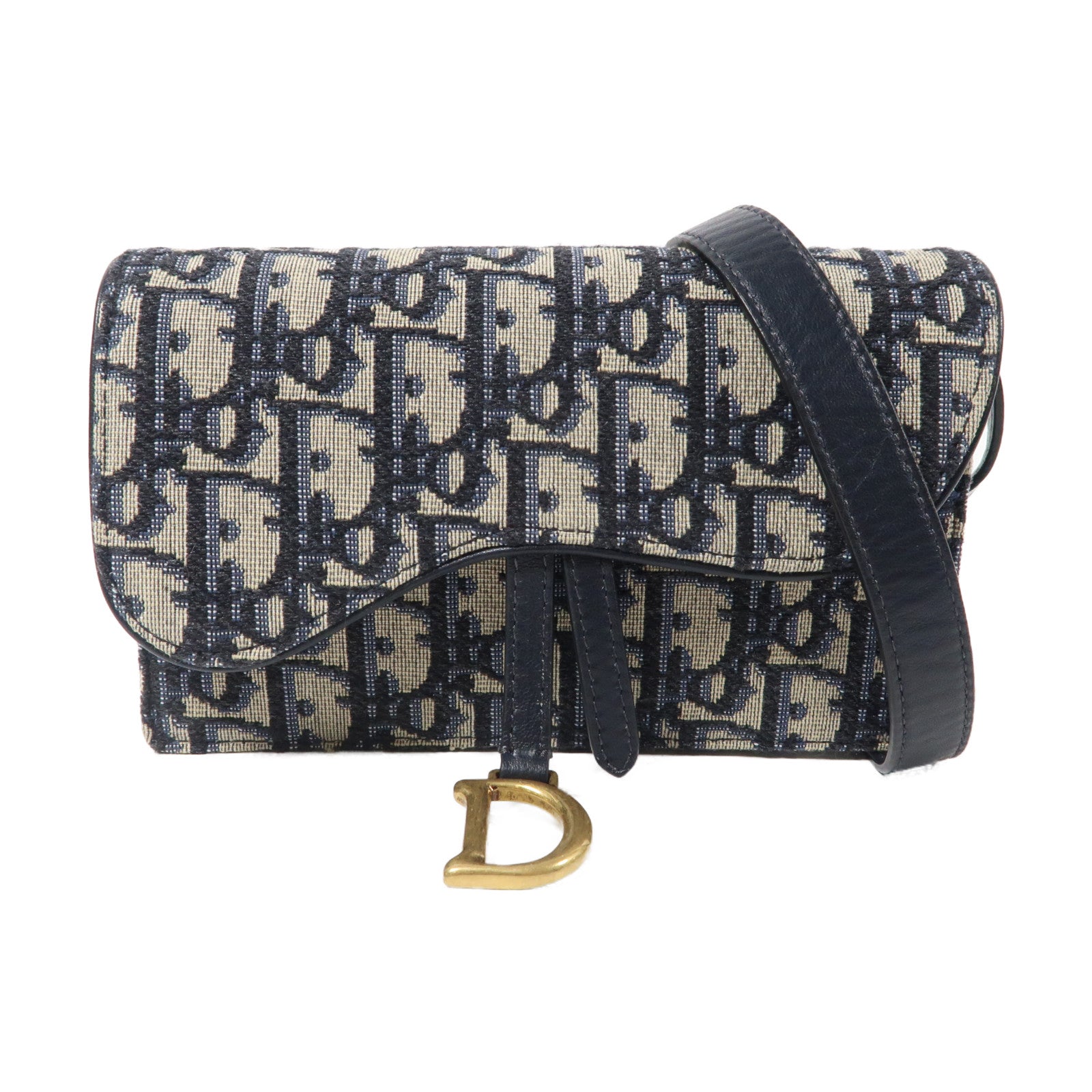 Dior 帆布Saddle Bumbag金扣肩背袋深藍色