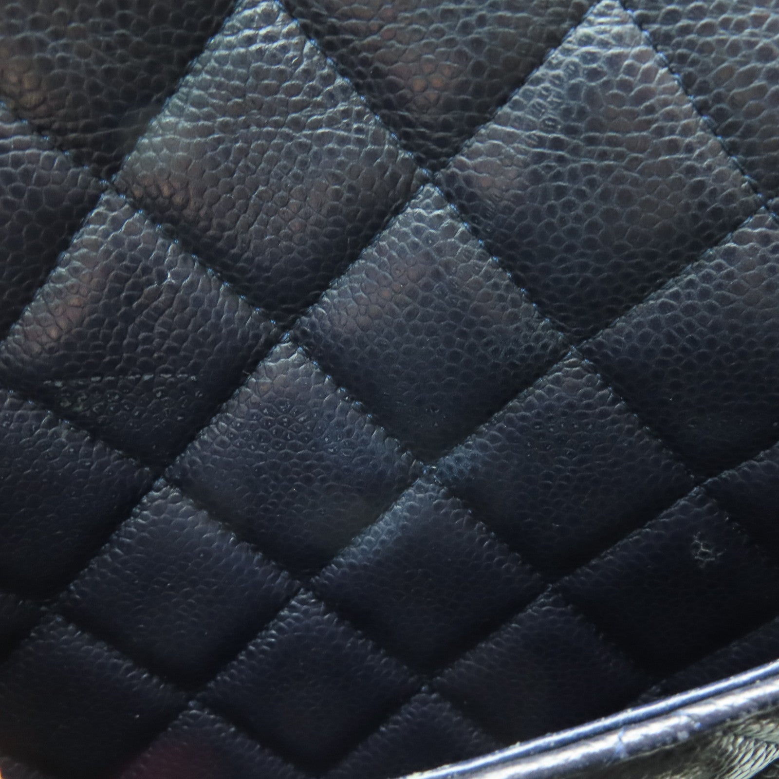 CHANEL 【激減優惠】菱格Caviar皮革Jumbo銀扣鏈帶肩背袋深藍色