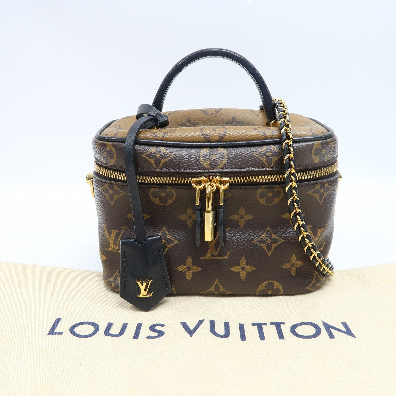 LOUIS VUITTON Monogram Vanity PM金扣手挽肩背兩用袋啡色