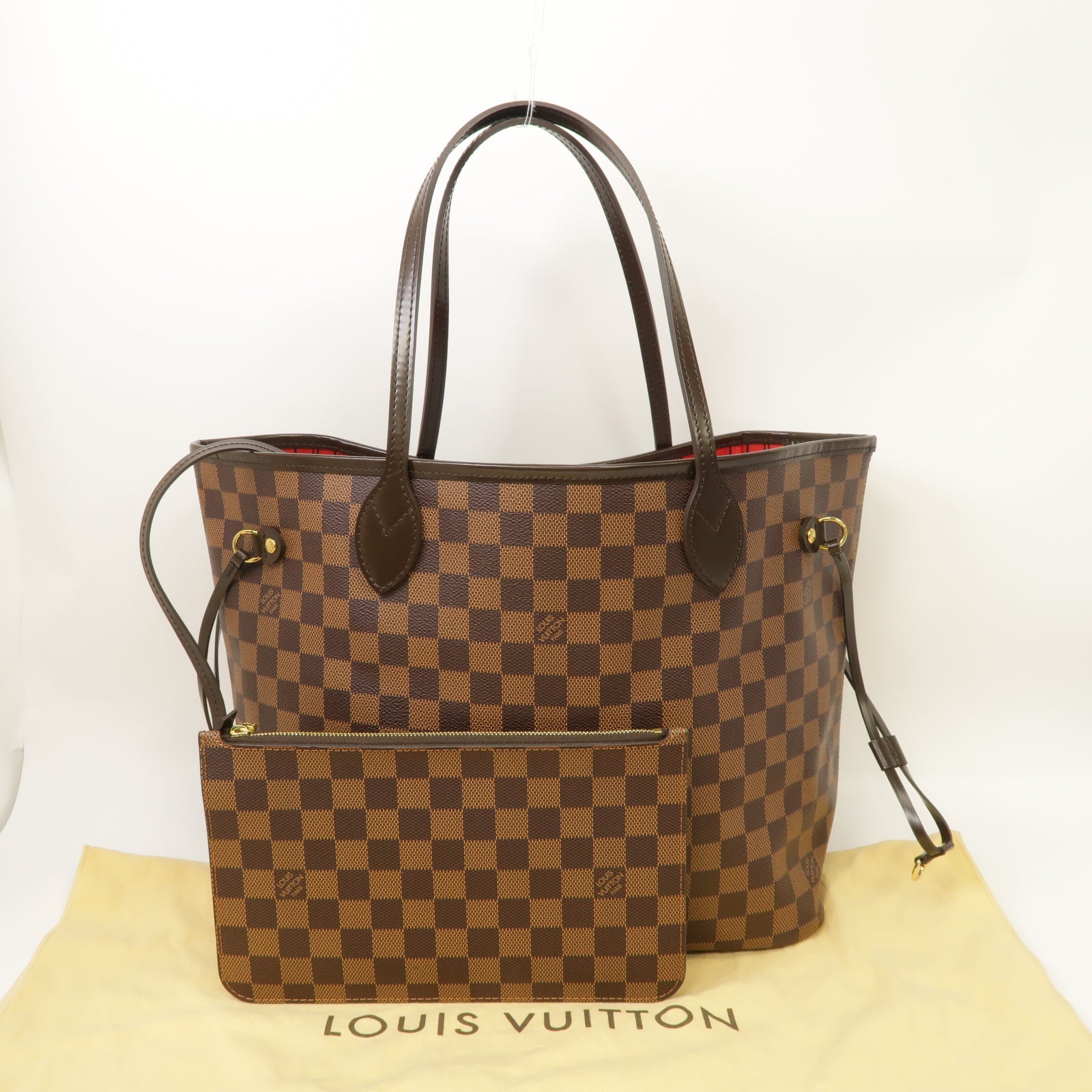 LOUIS VUITTON Damier Neverfull MM金扣肩背袋啡色