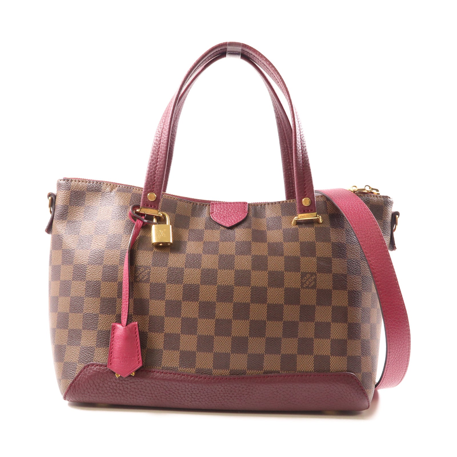 LOUIS VUITTON Damier Hyde Park金扣手挽肩背兩用袋棕色/紅色