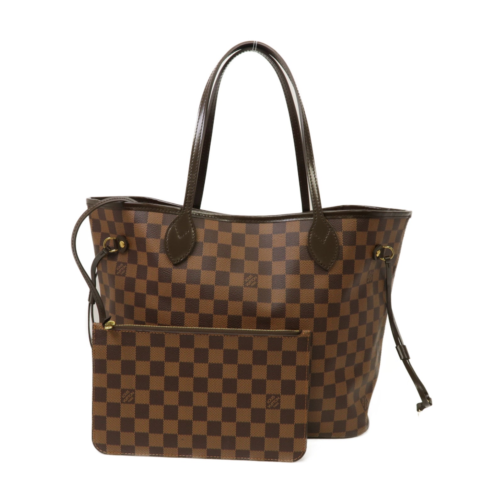 LOUIS VUITTON Damier Neverfull MM金扣肩背袋啡色