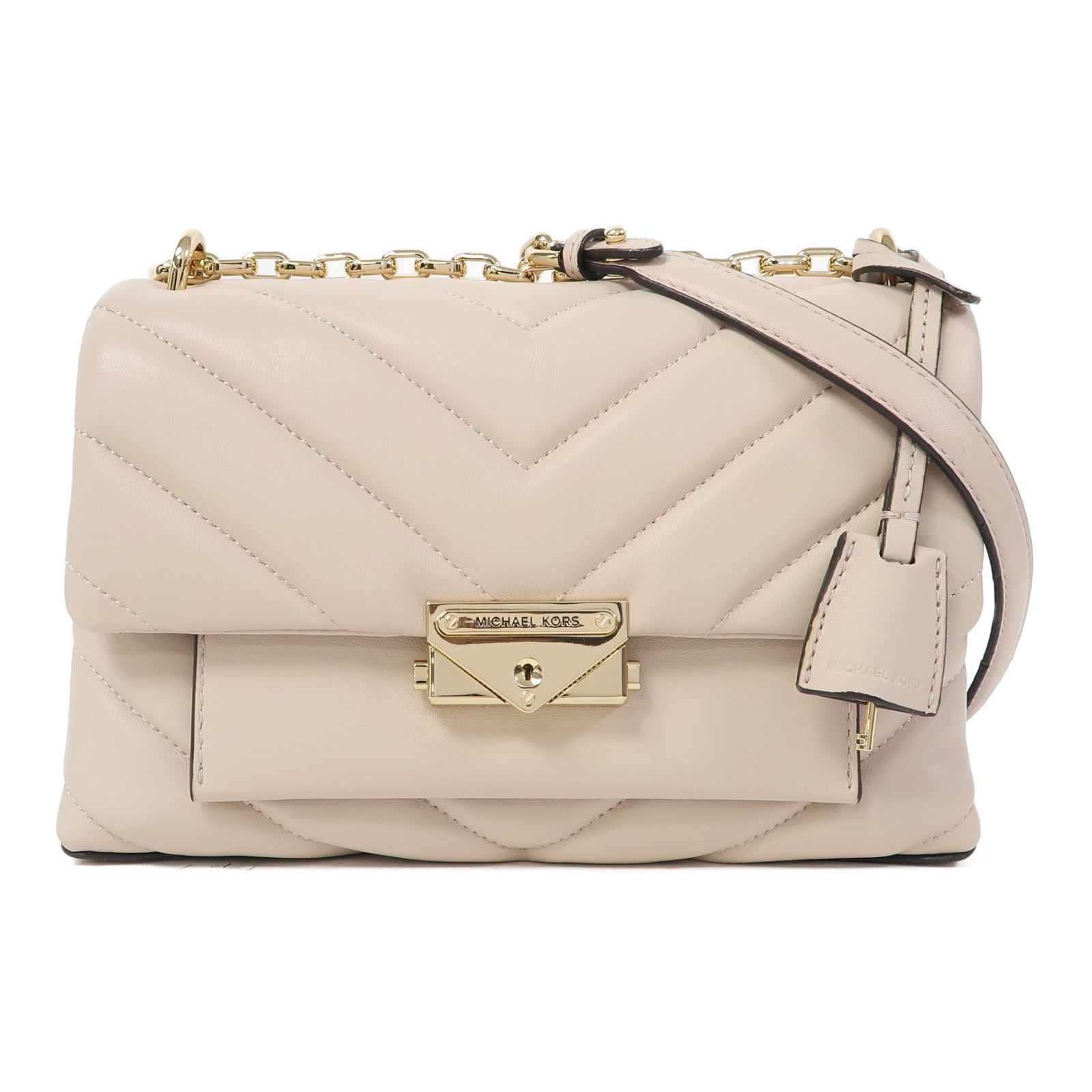 Michael Kors 斜紋羊皮皮革Chain Shoulder金扣鏈帶肩背袋粉紅色