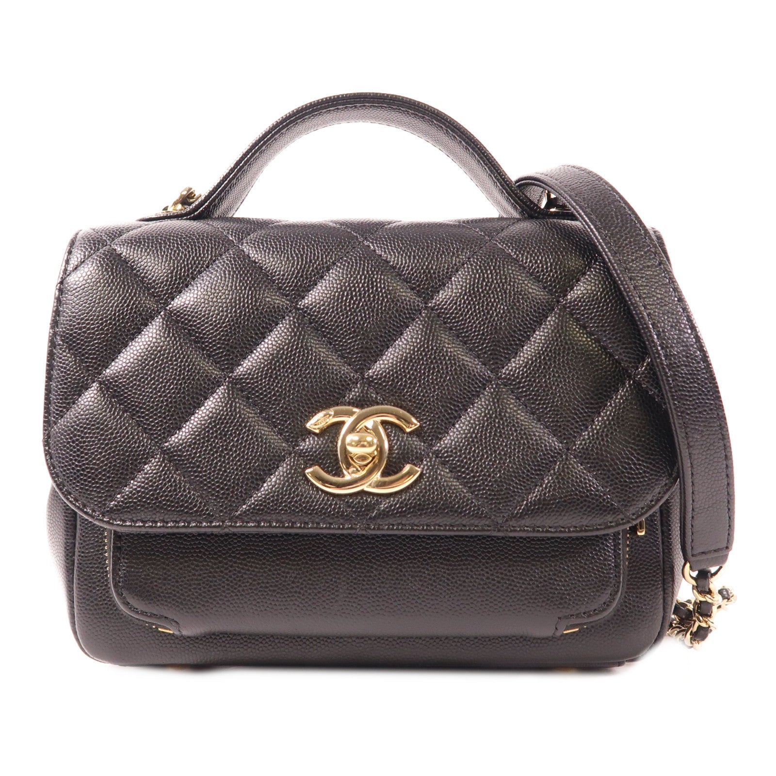 CHANEL CC GHW Business Affinity 2 Way Bag A93749 Calfskin Leather Black
