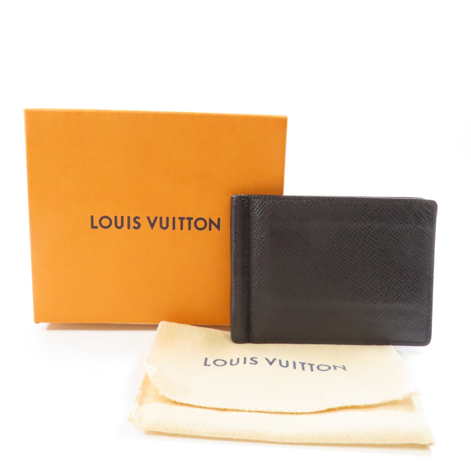 LOUIS VUITTON Taiga皮革Wallet Money Clip銀扣錢夾黑色