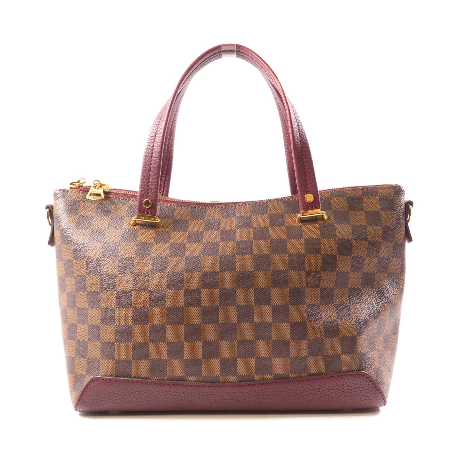 LOUIS VUITTON Damier Hyde Park金扣手挽肩背兩用袋棕色/紅色
