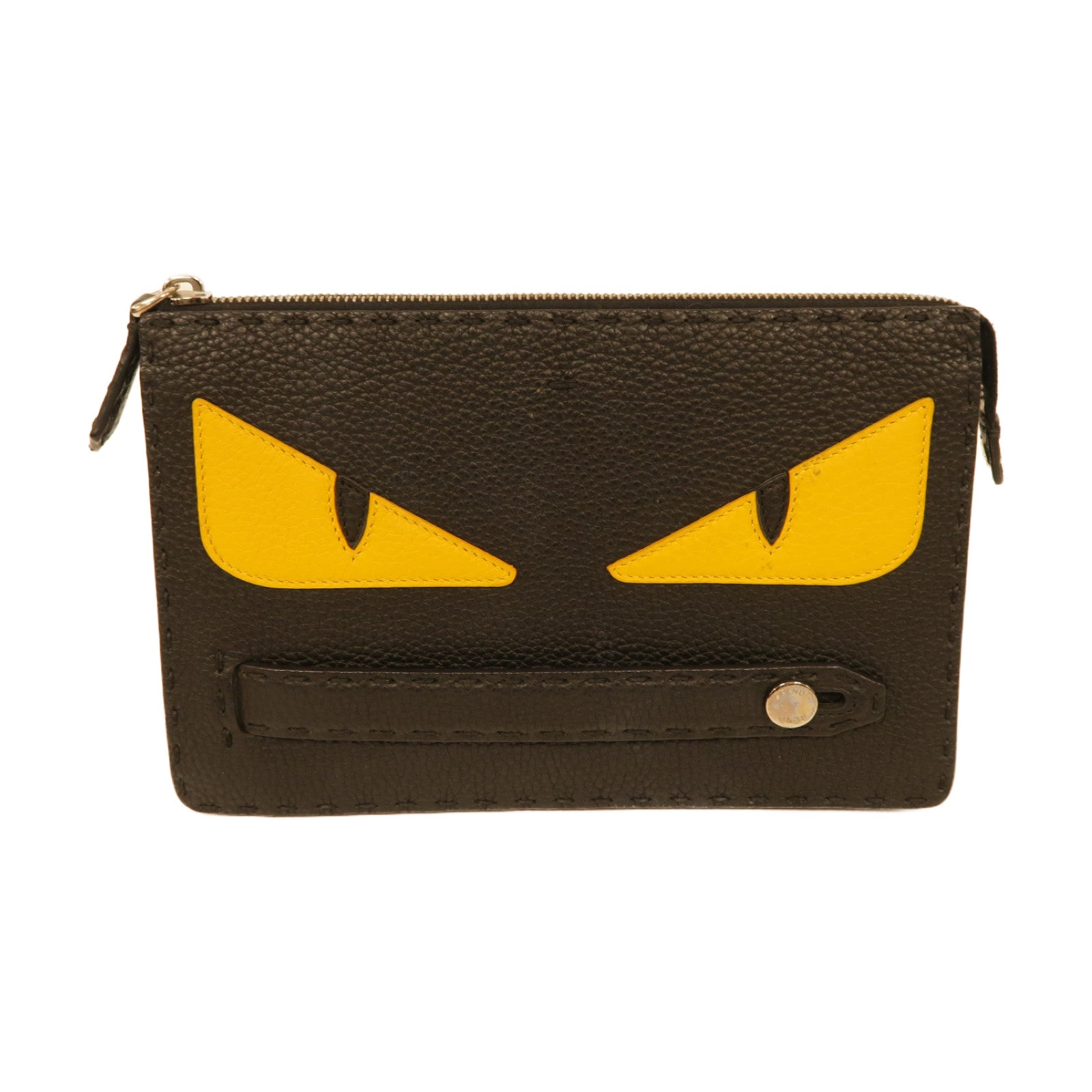 FENDI 【激減優惠】牛皮皮革Clutch Bag銀扣手拿包黒色