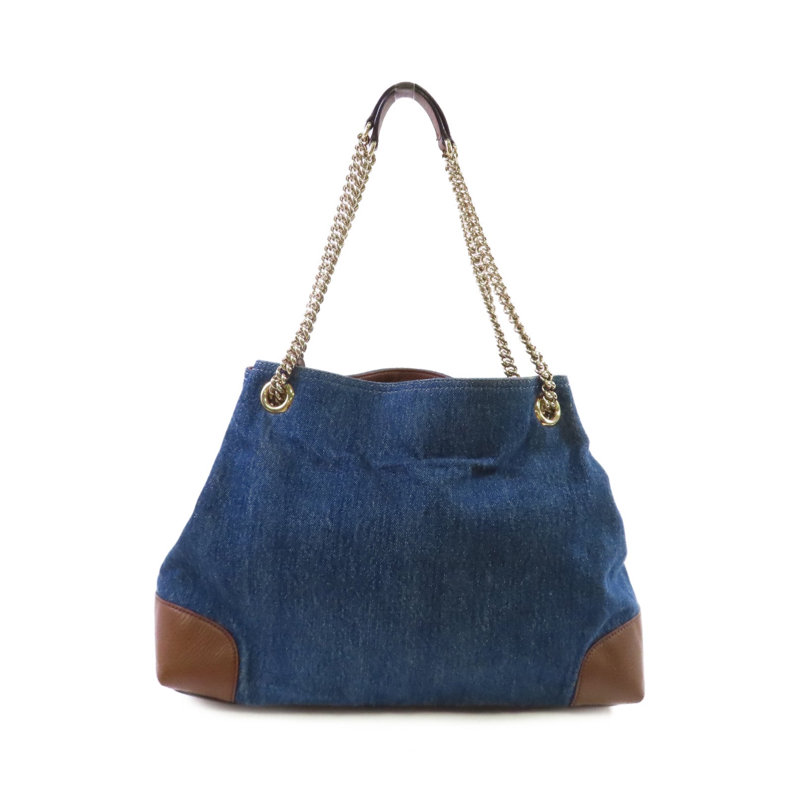 GUCCI 牛仔布Soho Pebbled Chain Shoulder Bag金扣肩背袋藍色/啡色