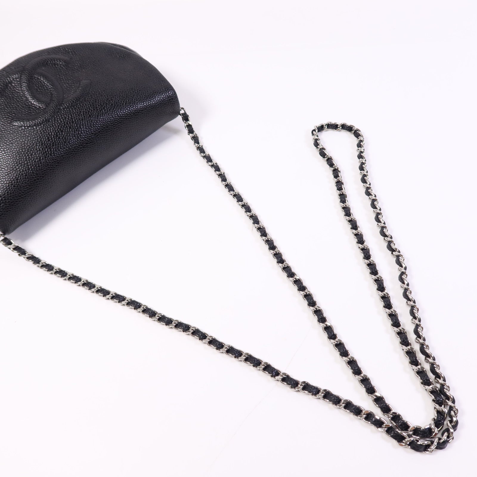 CHANEL 牛皮皮革Chain Shoulder Bag銀扣鏈帶肩背袋