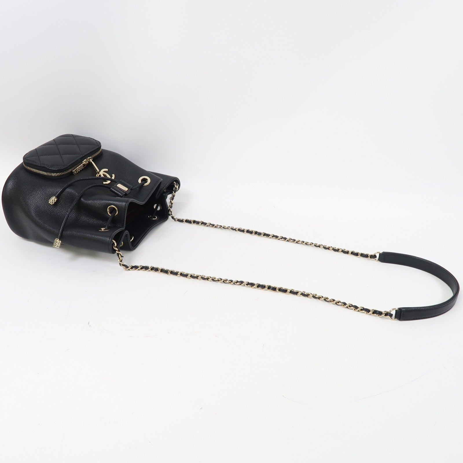 CHANEL Caviar皮革Chain Shoulder Bag金扣鏈帶肩背袋黑色
