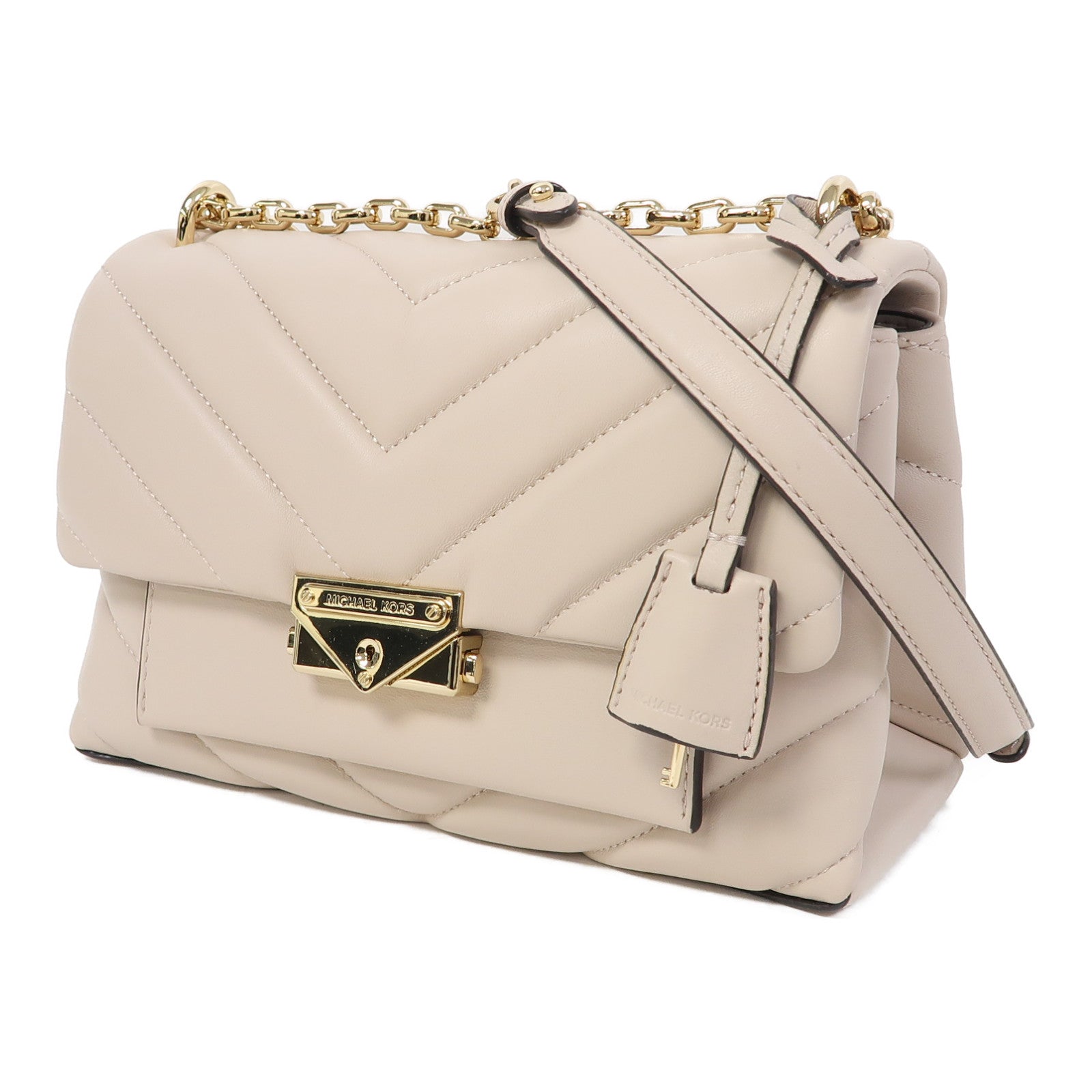 Michael Kors 斜紋羊皮皮革Chain Shoulder金扣鏈帶肩背袋粉紅色
