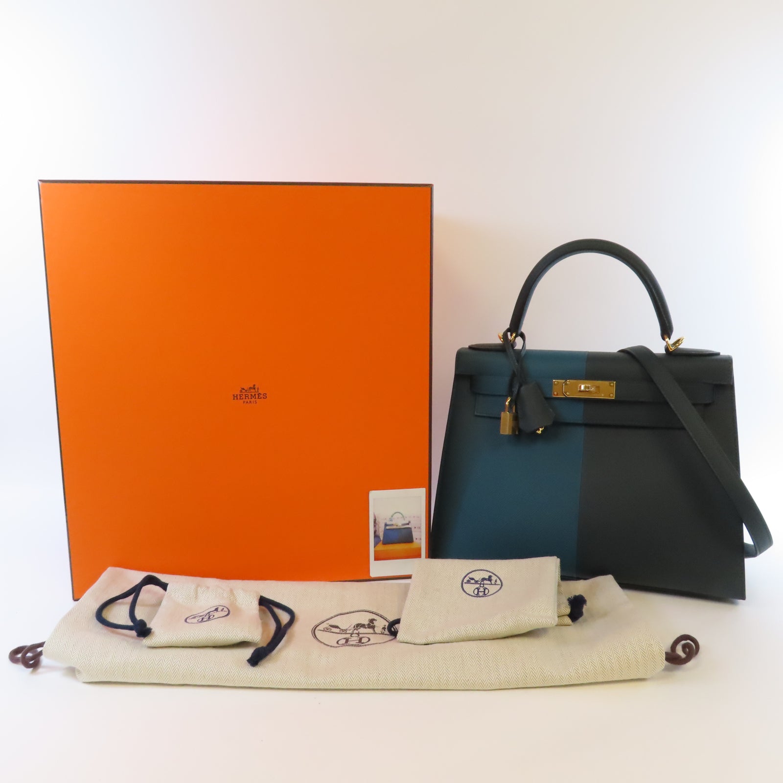 HERMES Epsom皮革Kelly 28金扣手挽肩背兩用袋藍色/深藍色