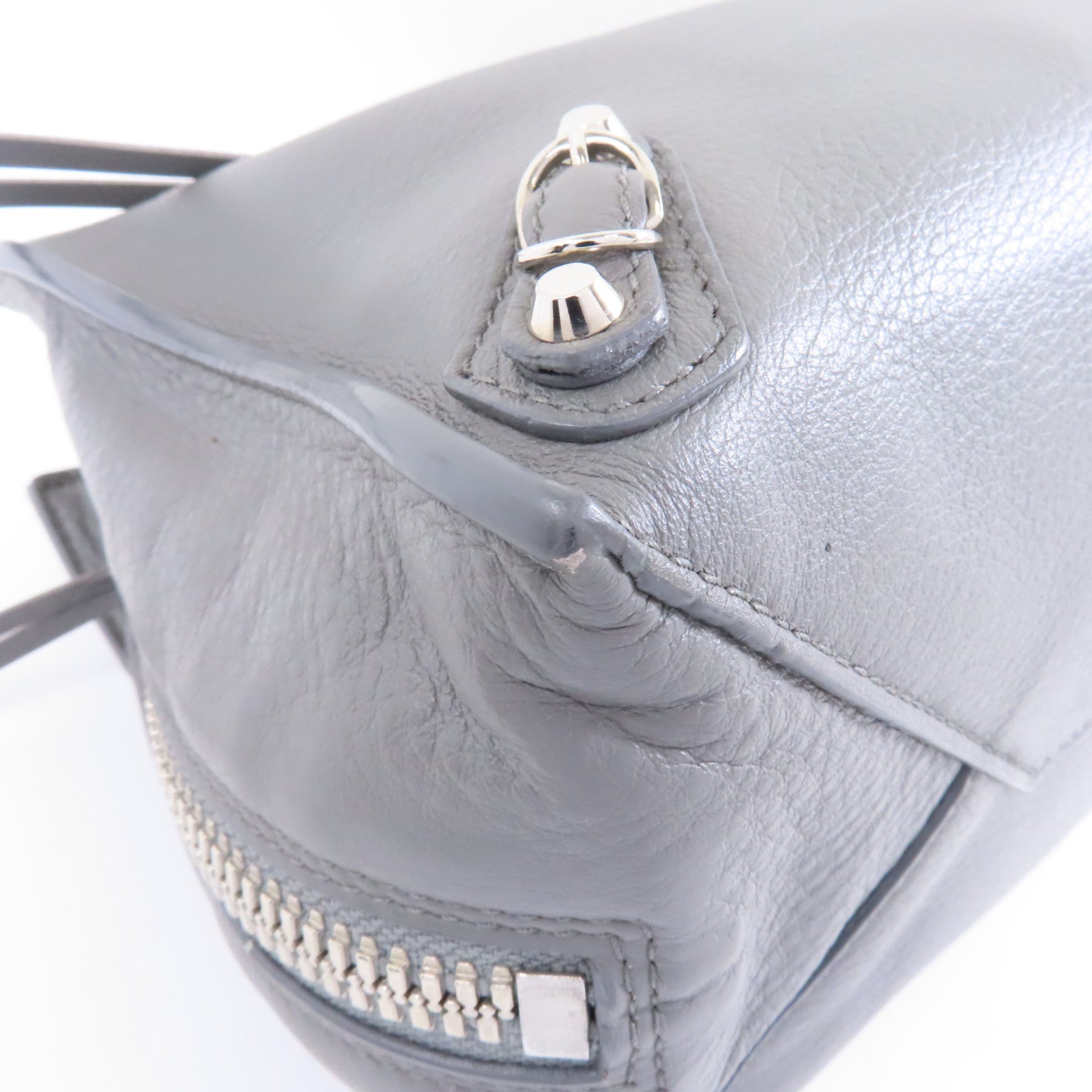 BALENCIAGA 羊皮皮革2way Shoulder Bag銀扣手挽肩背兩用袋灰色