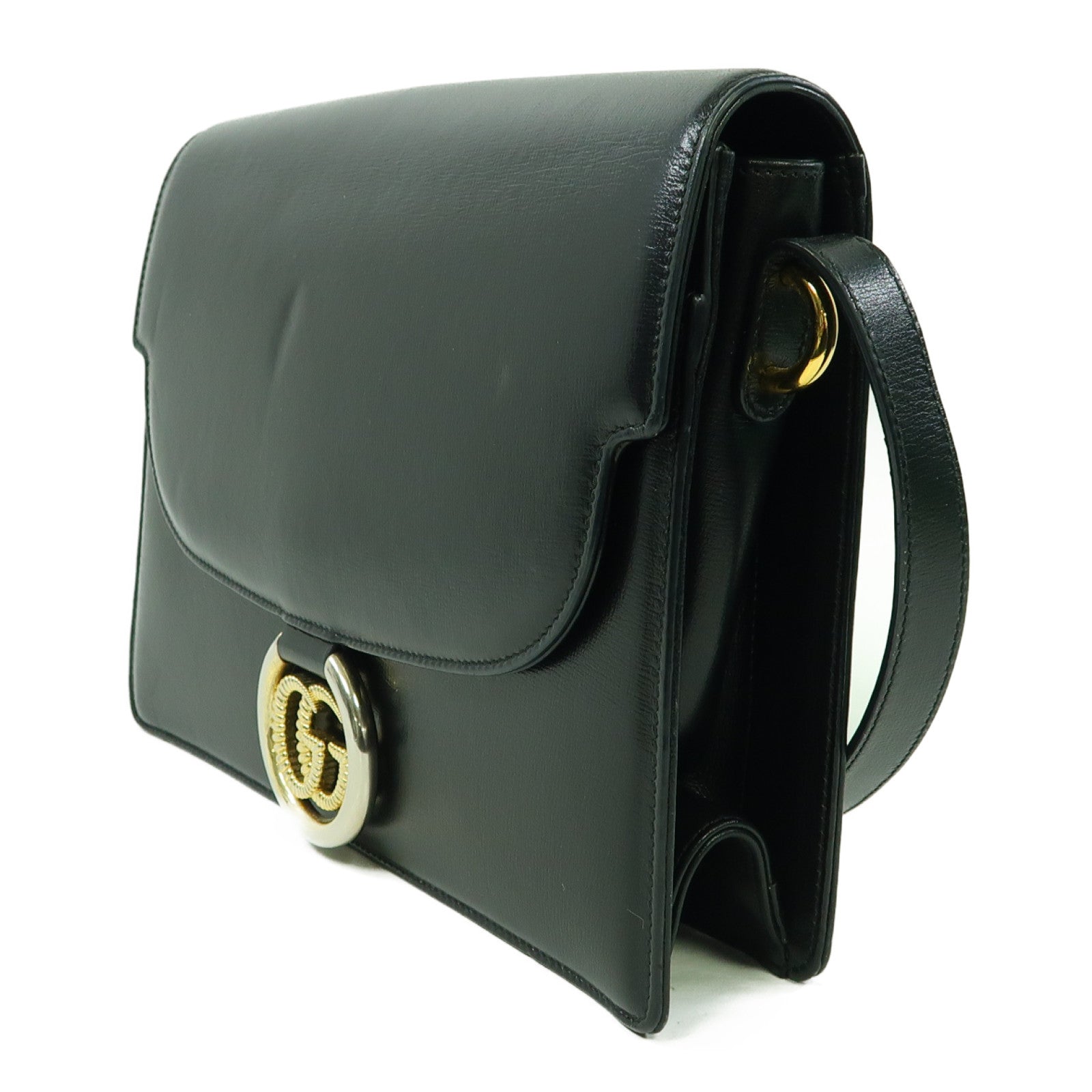 GUCCI 【激減優惠】牛皮皮革Shoulder Bag金扣肩背袋黑色