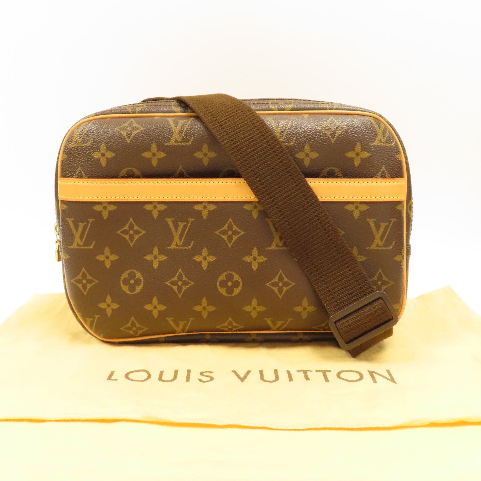 LOUIS VUITTON Monogram Reporter PM金扣肩背袋啡色