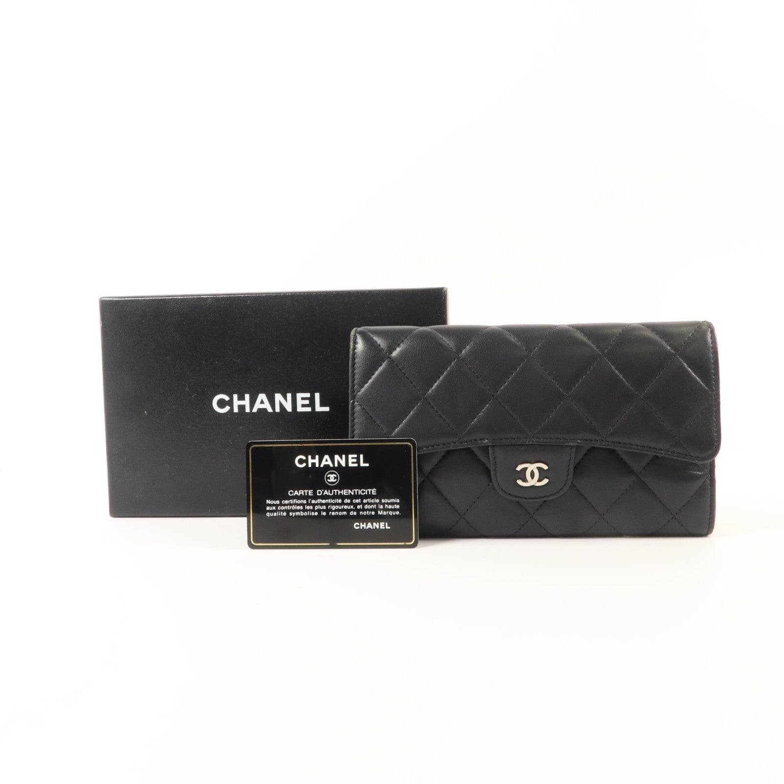 CHANEL 羊皮皮革Classic Long Flap Wallet銀扣長錢包