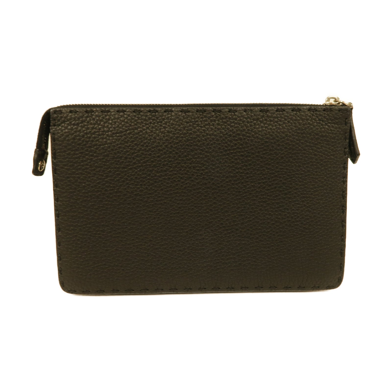 FENDI 【激減優惠】牛皮皮革Clutch Bag銀扣手拿包黒色