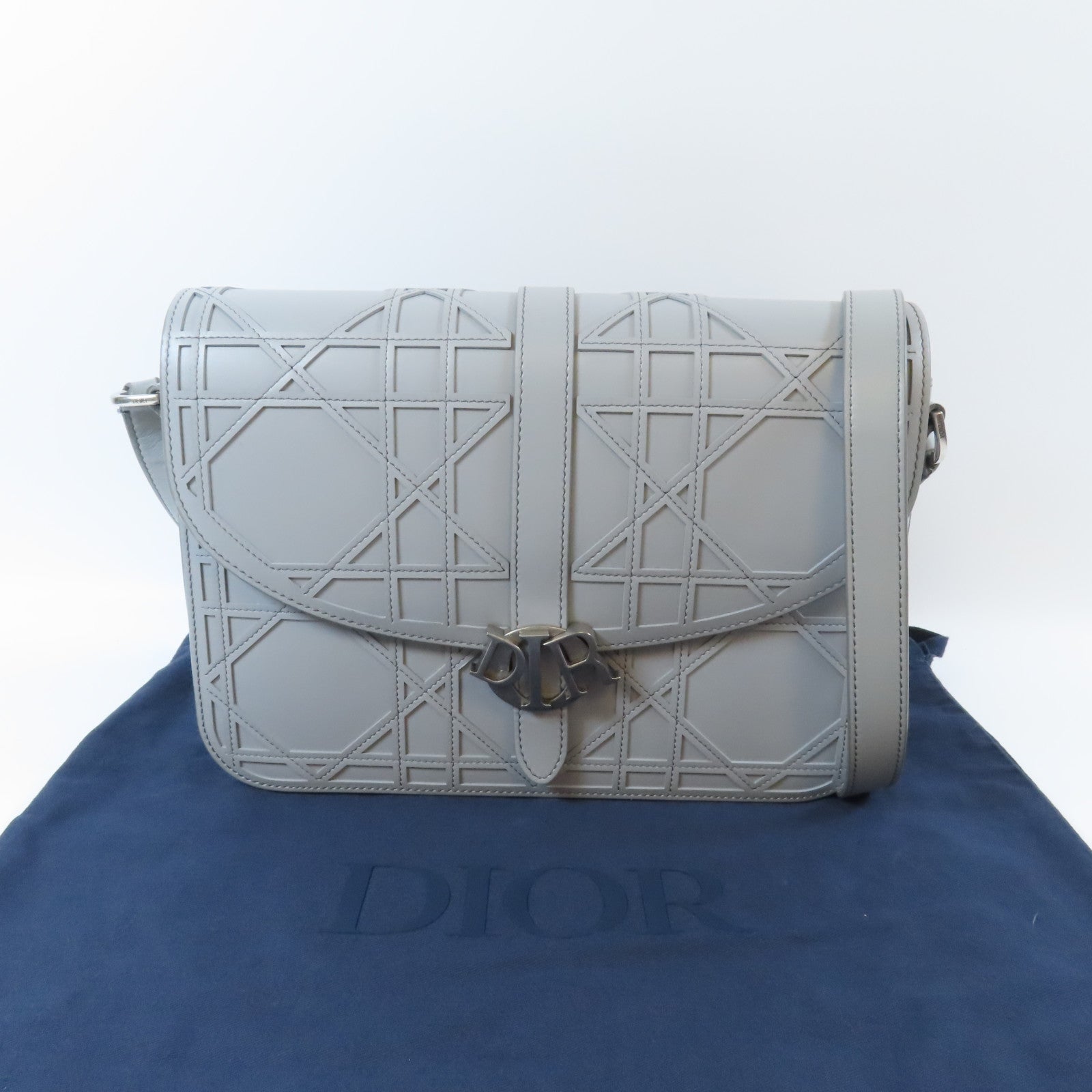 Dior 【激減優惠】牛皮皮革Shoulder Bag銀扣肩背袋灰色